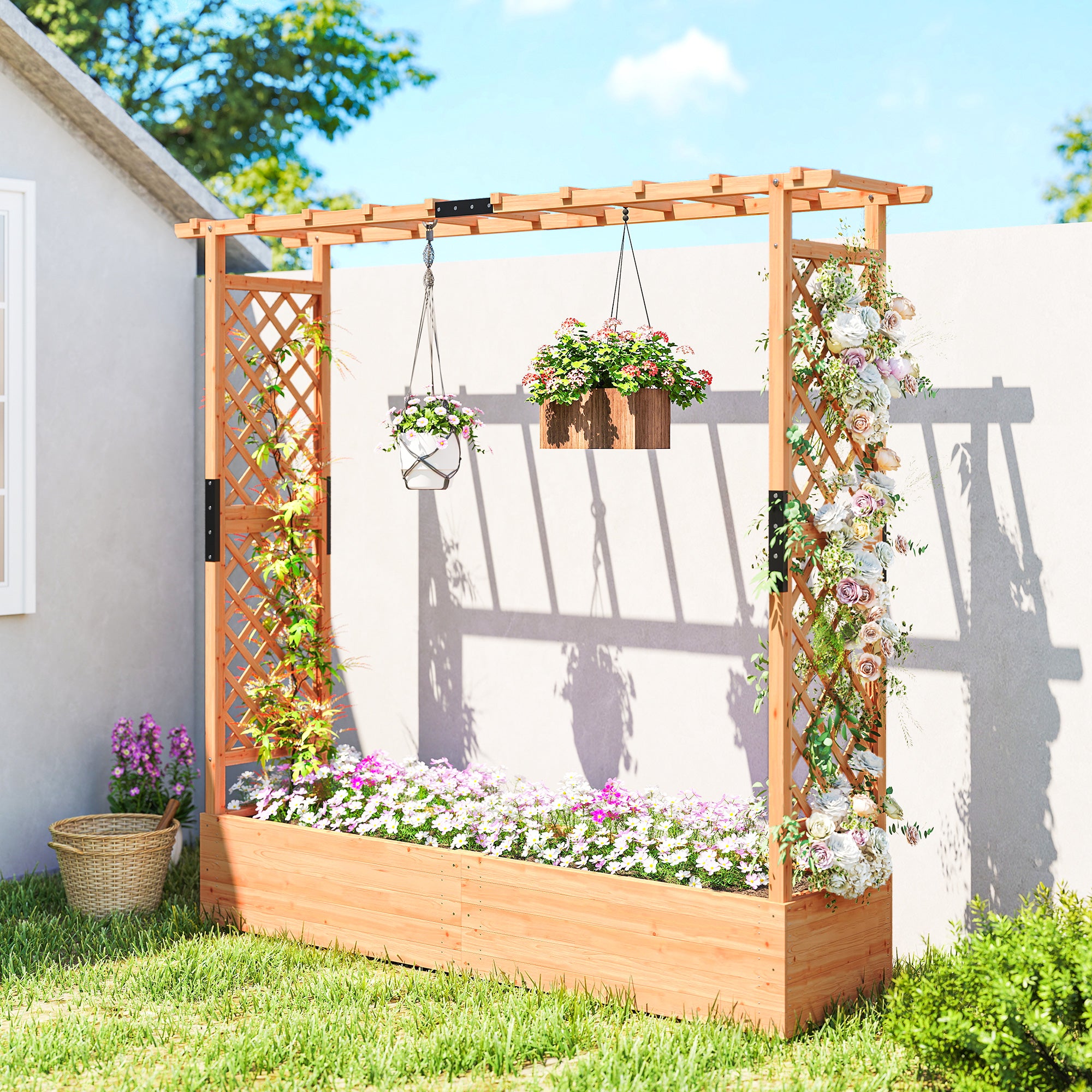 Outsunny Fir Wood 171 x 39 cm Planter and Trellis Garden Bed - anydaydirect