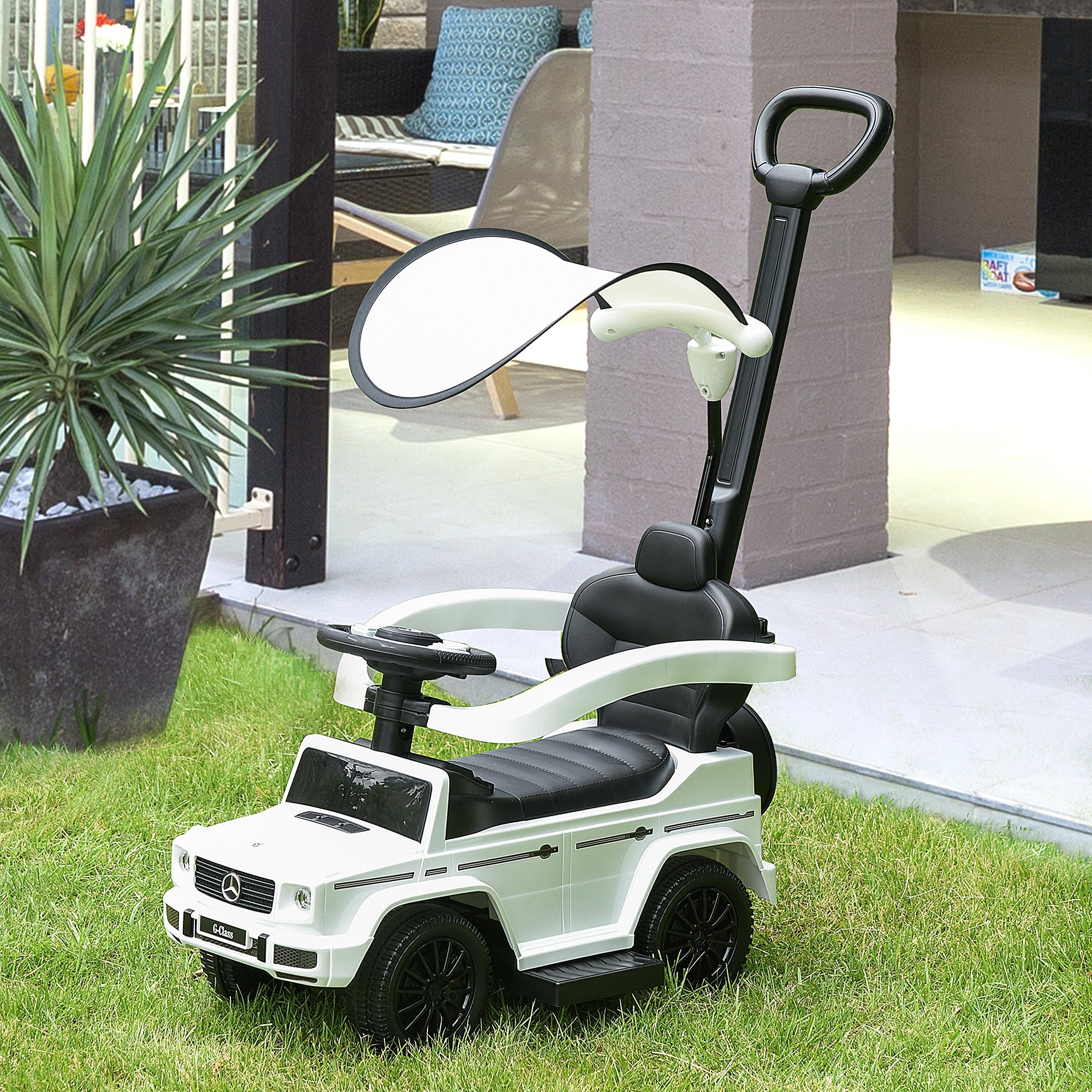 HOMCOM Mercedes-Benz G350 Ride-On Push Along Car Sliding Walker Foot to Floor Slider Stroller Toddler Vehicle with Wheel White - anydaydirect
