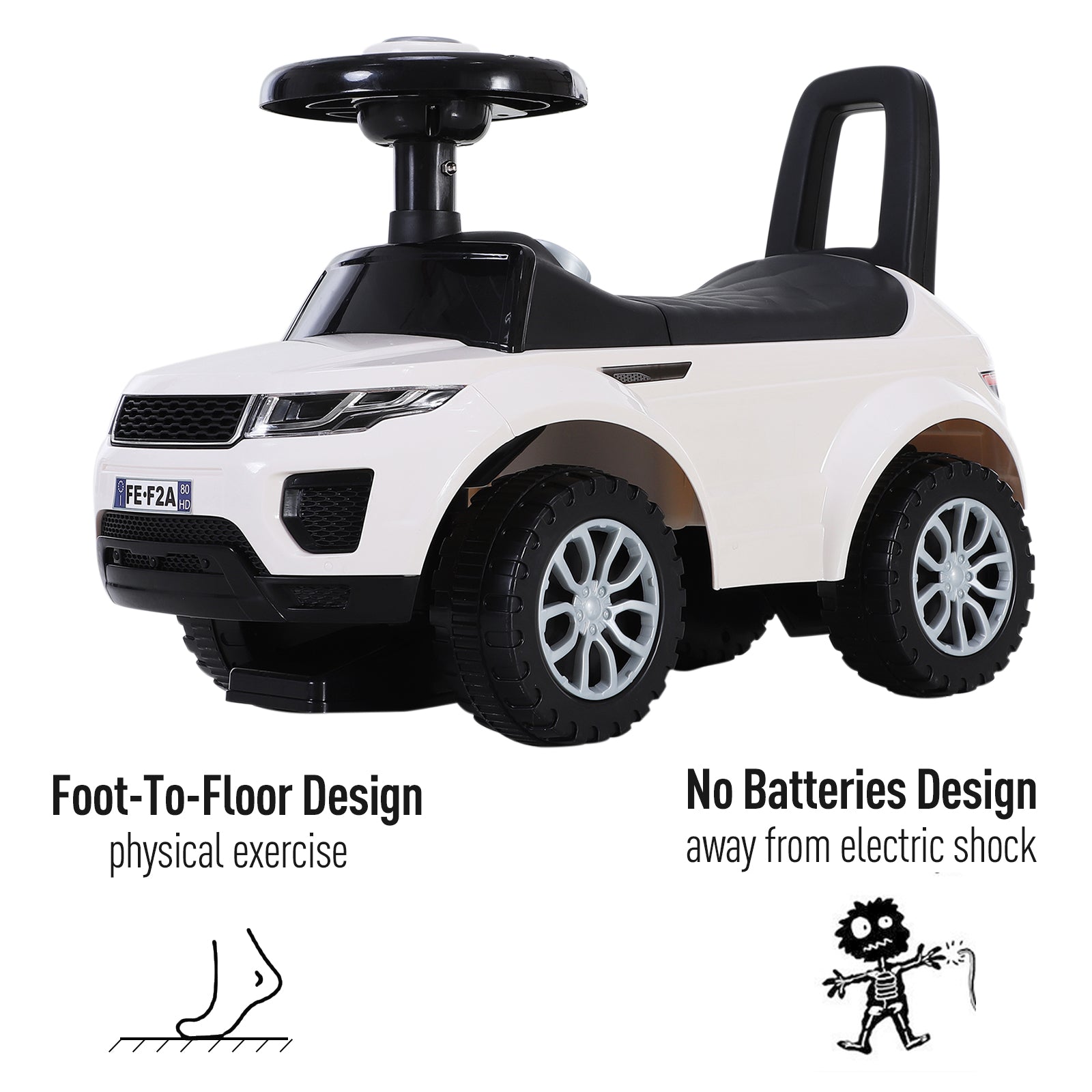 HOMCOM 3-in-1 Ride On Car for Toddlers, Foot to Floor Slider with Horn, Steering Wheel and Under Seat Storage, White - anydaydirect