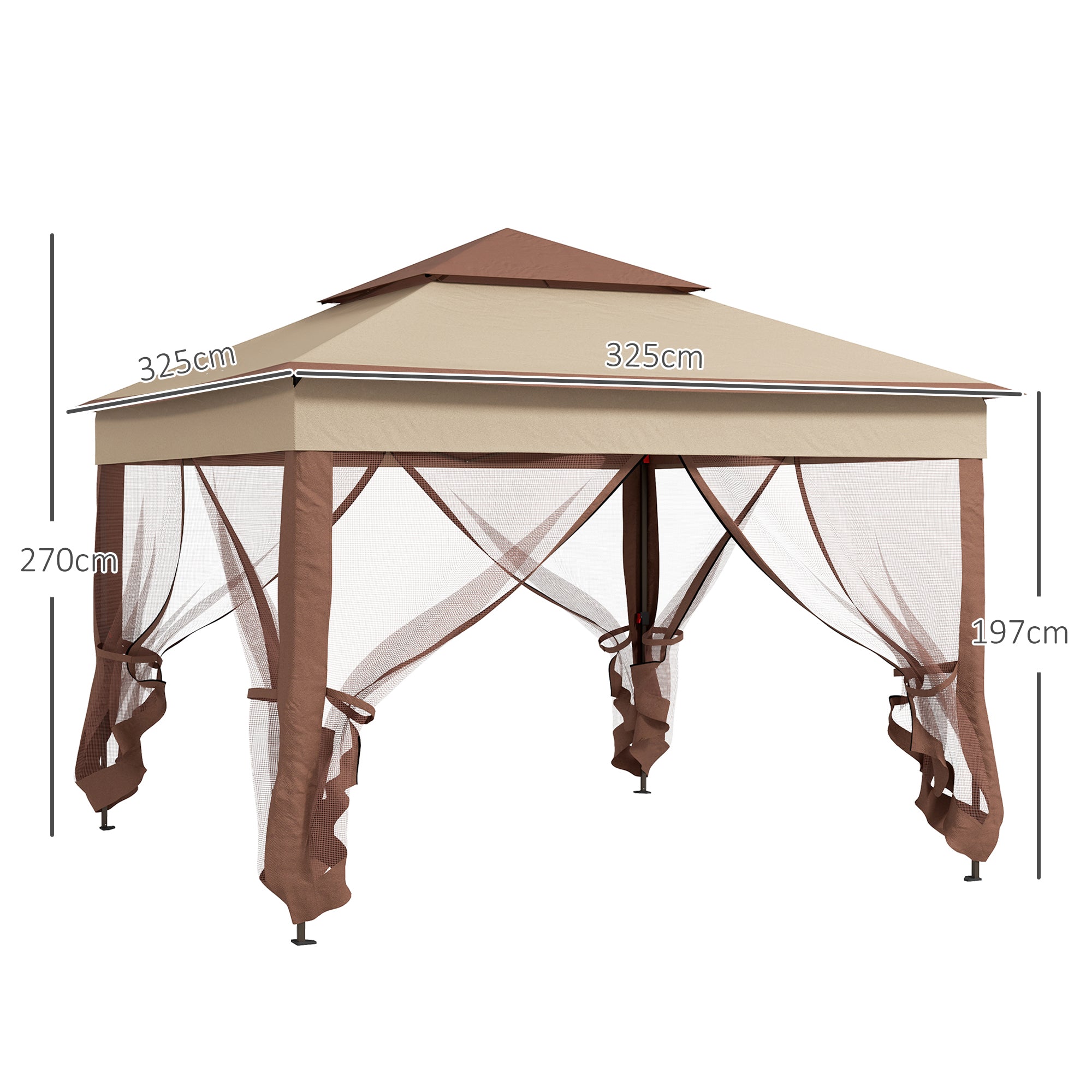 Outsunny 3 x 3(m) Pop Up Gazebo, Double-roof Garden Tent with Netting and Carry Bag, Party Event Shelter for Outdoor Patio, Khaki - anydaydirect