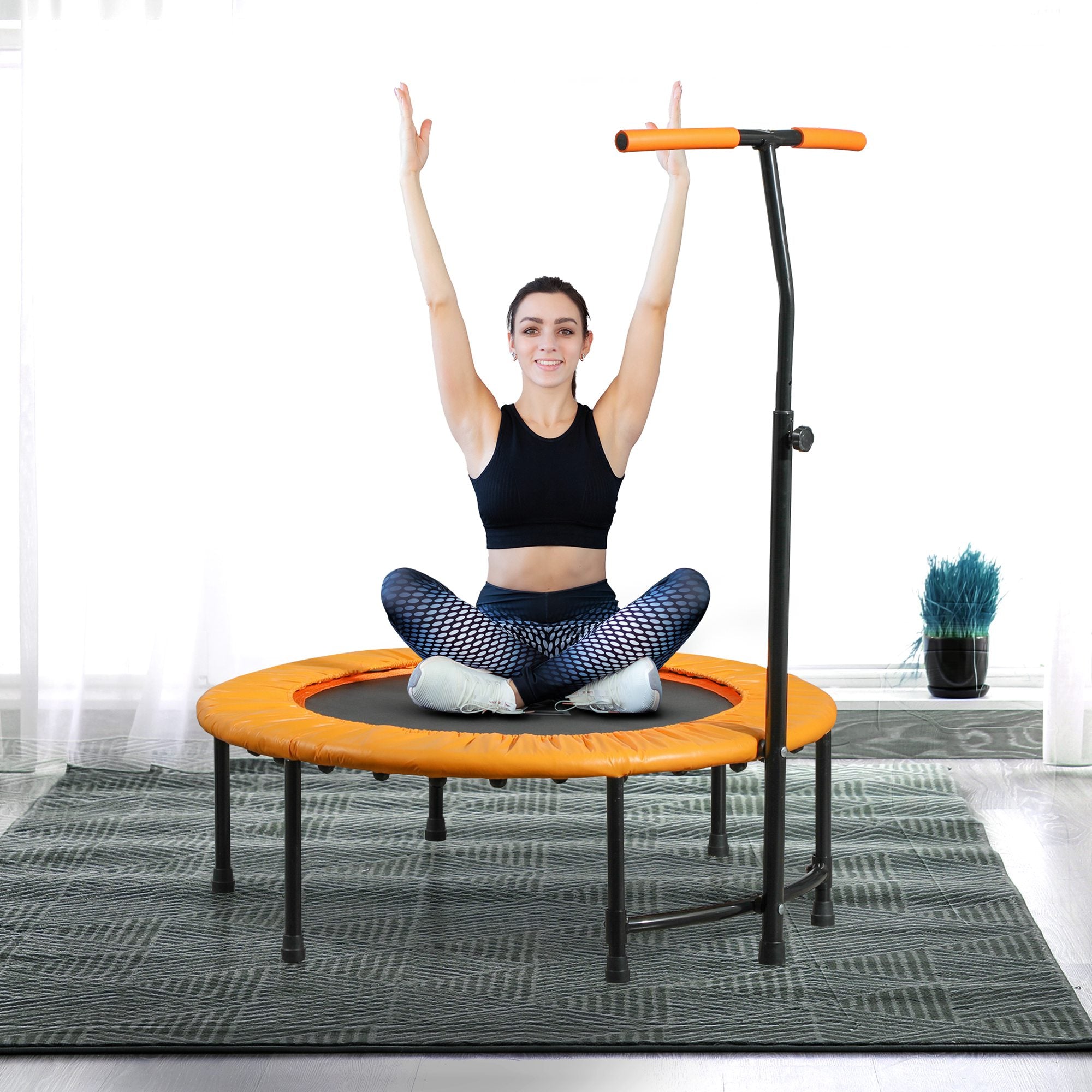 HOMCOM 40" Fitness Trampoline with Adjustable Handle, Rebounder Trampoline Mini Jumper for Indoor Exercise Workout, Support Up to 100kg, Orange - anydaydirect