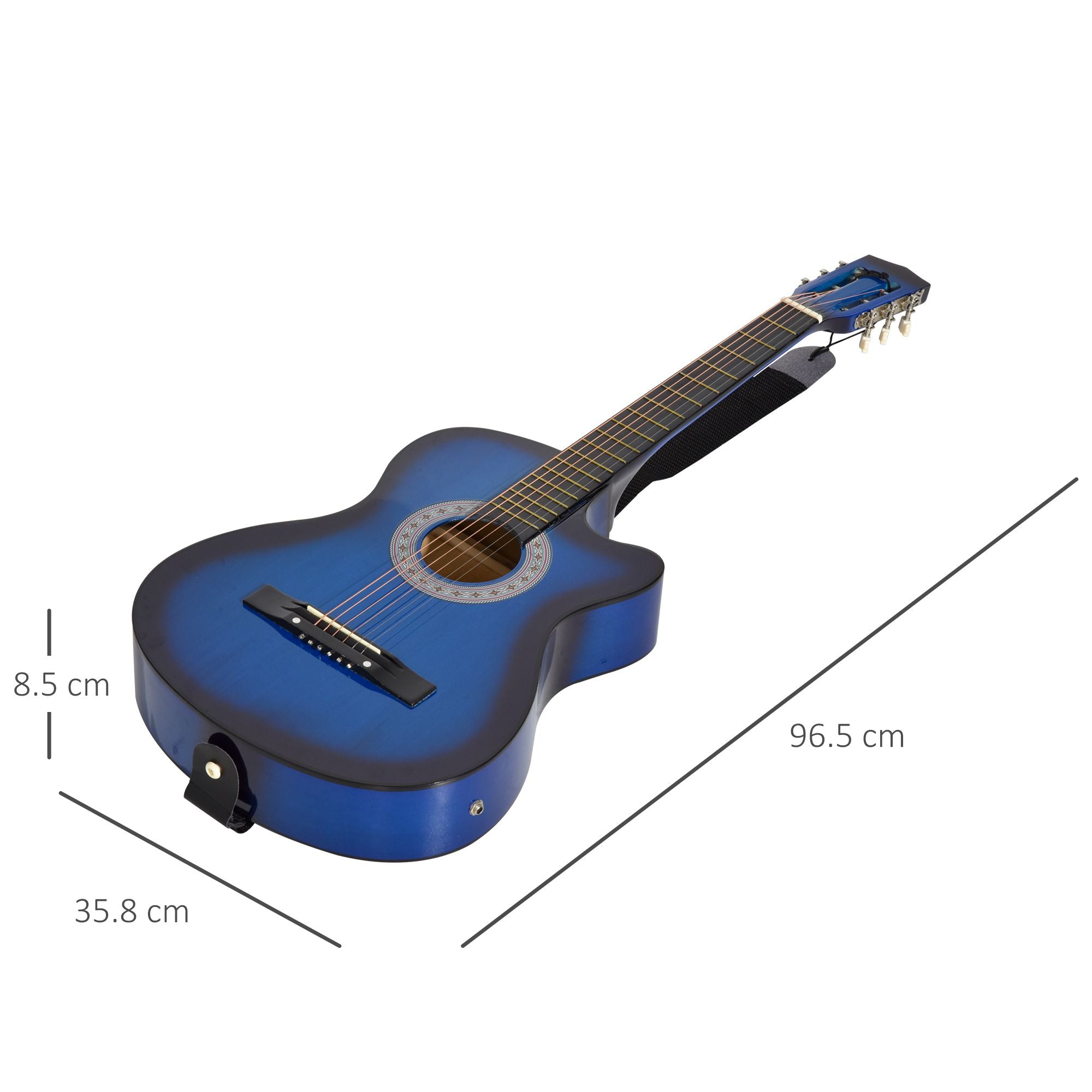 HOMCOM 38 Inch Full Size Blue Classical Acoustic Electric Guitar Kids Guitar and Junior Guitar Premium Gloss Finish w/Case - Blue - anydaydirect
