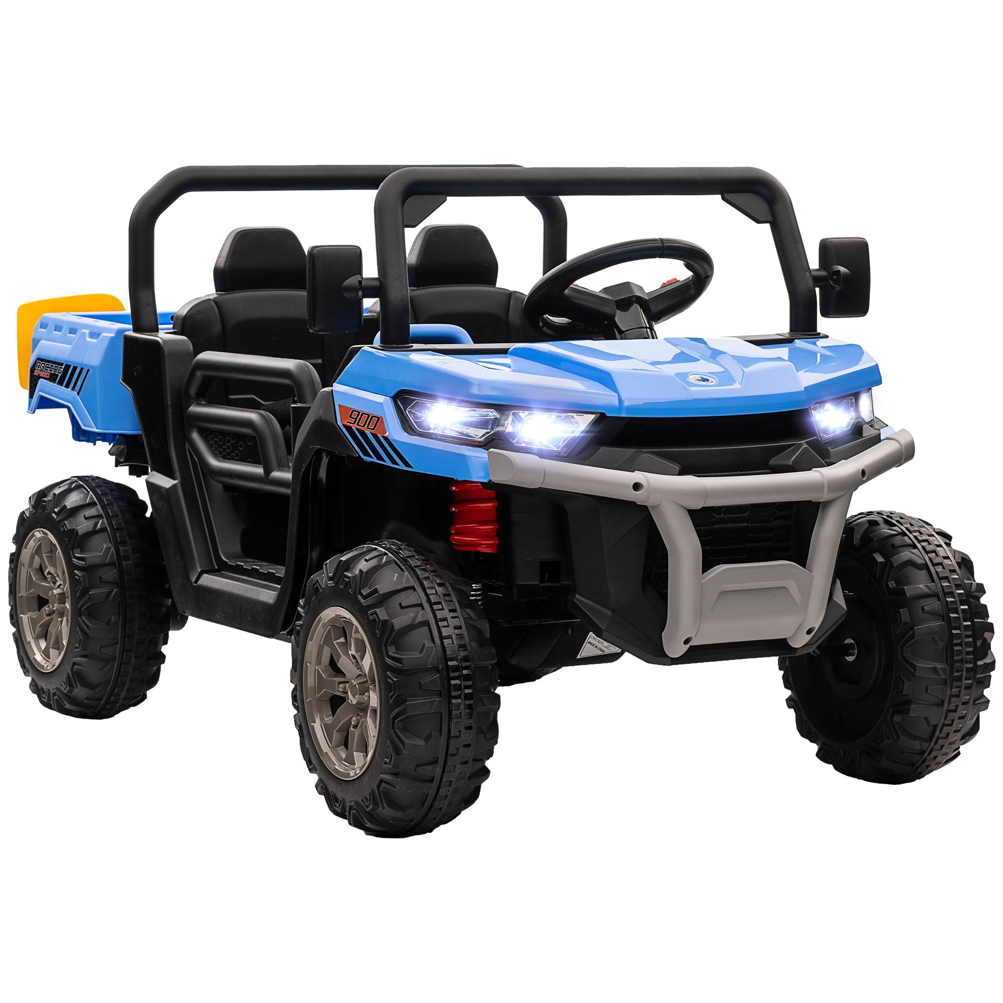 HOMCOM 12V Two-Seater Kids Electric Ride-On Car, with Electric Bucket, Remote Control - Blue - anydaydirect