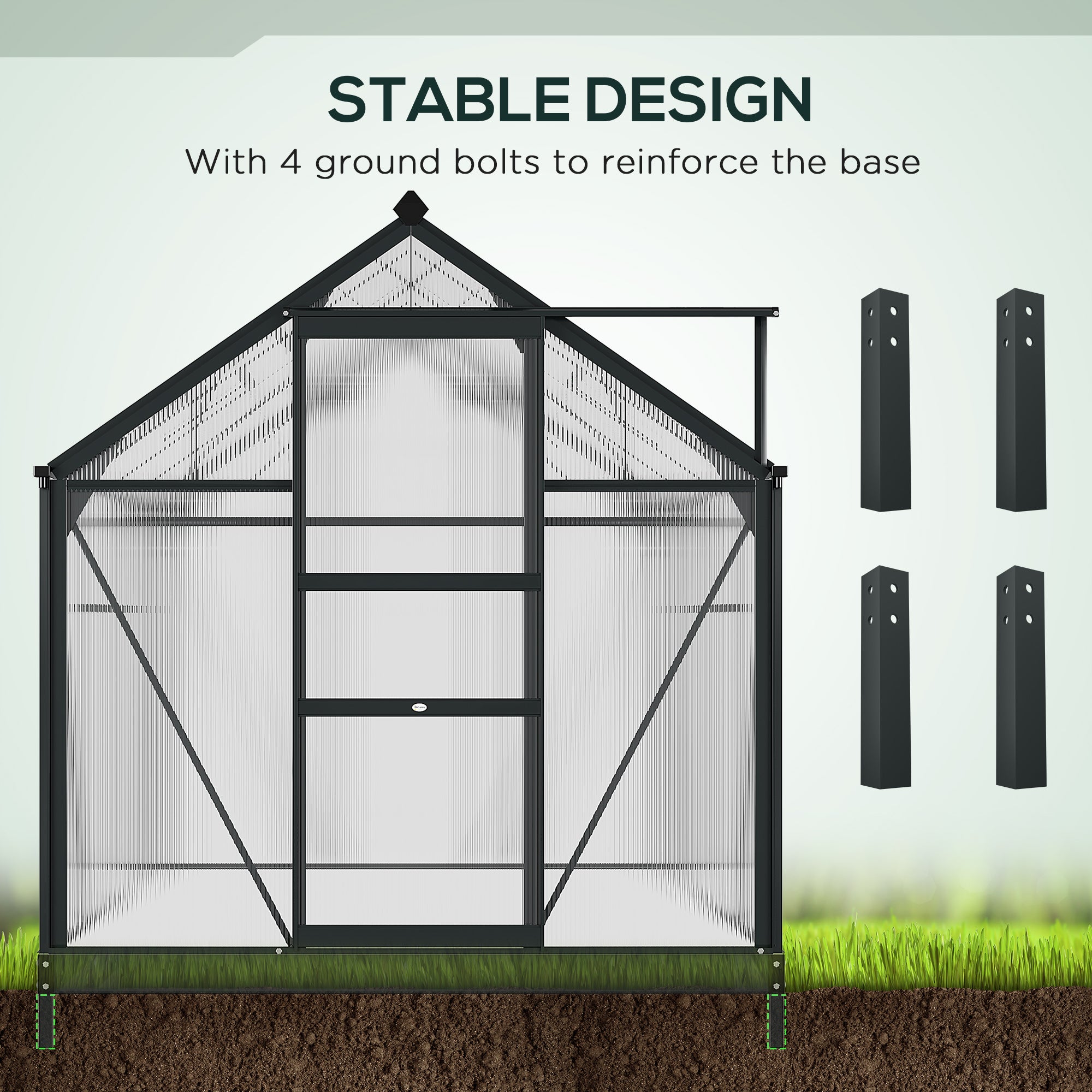 Outsunny 6 x 8ft Polycarbonate Greenhouse, Large Walk-In Green House with Slide Door and Window, Garden Plants Grow House with Aluminium Frame and Foundation, Grey - anydaydirect