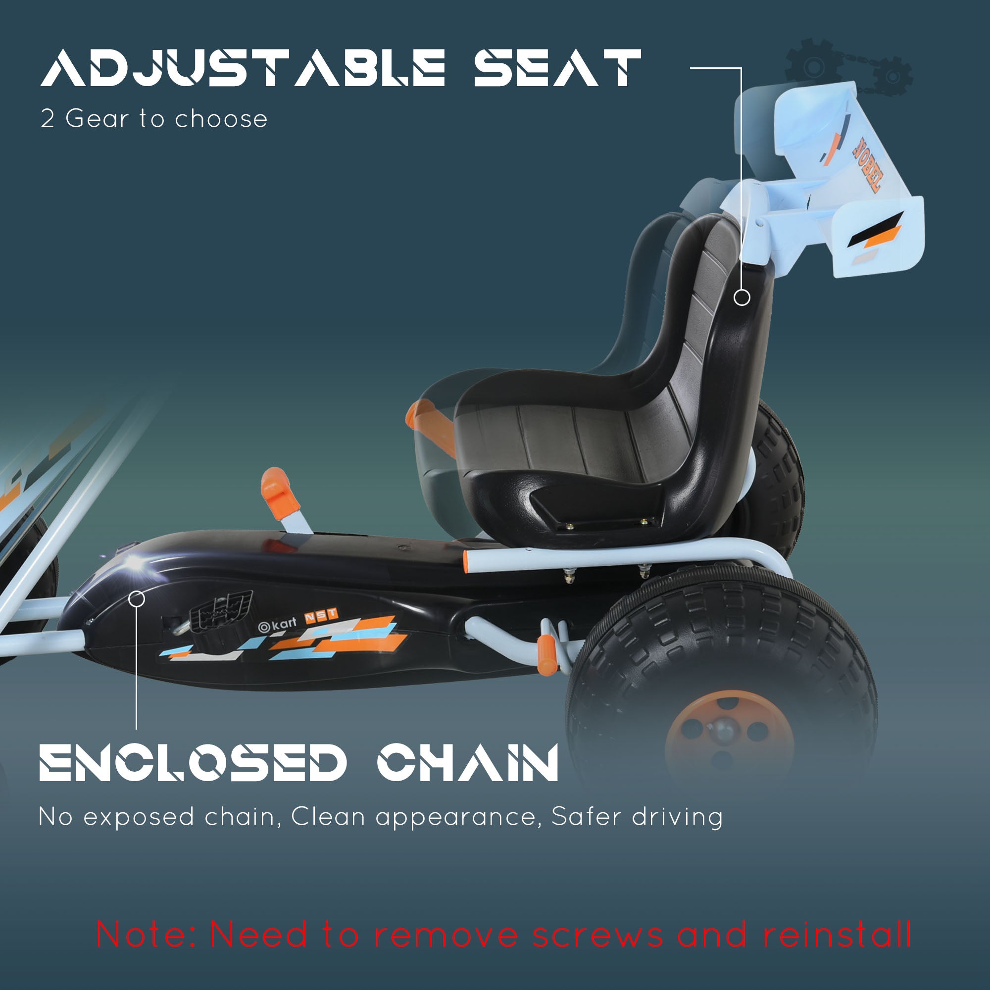 HOMCOM Kids Adjustable Seat PP Pedal Go-Kart Blue/Orange - anydaydirect