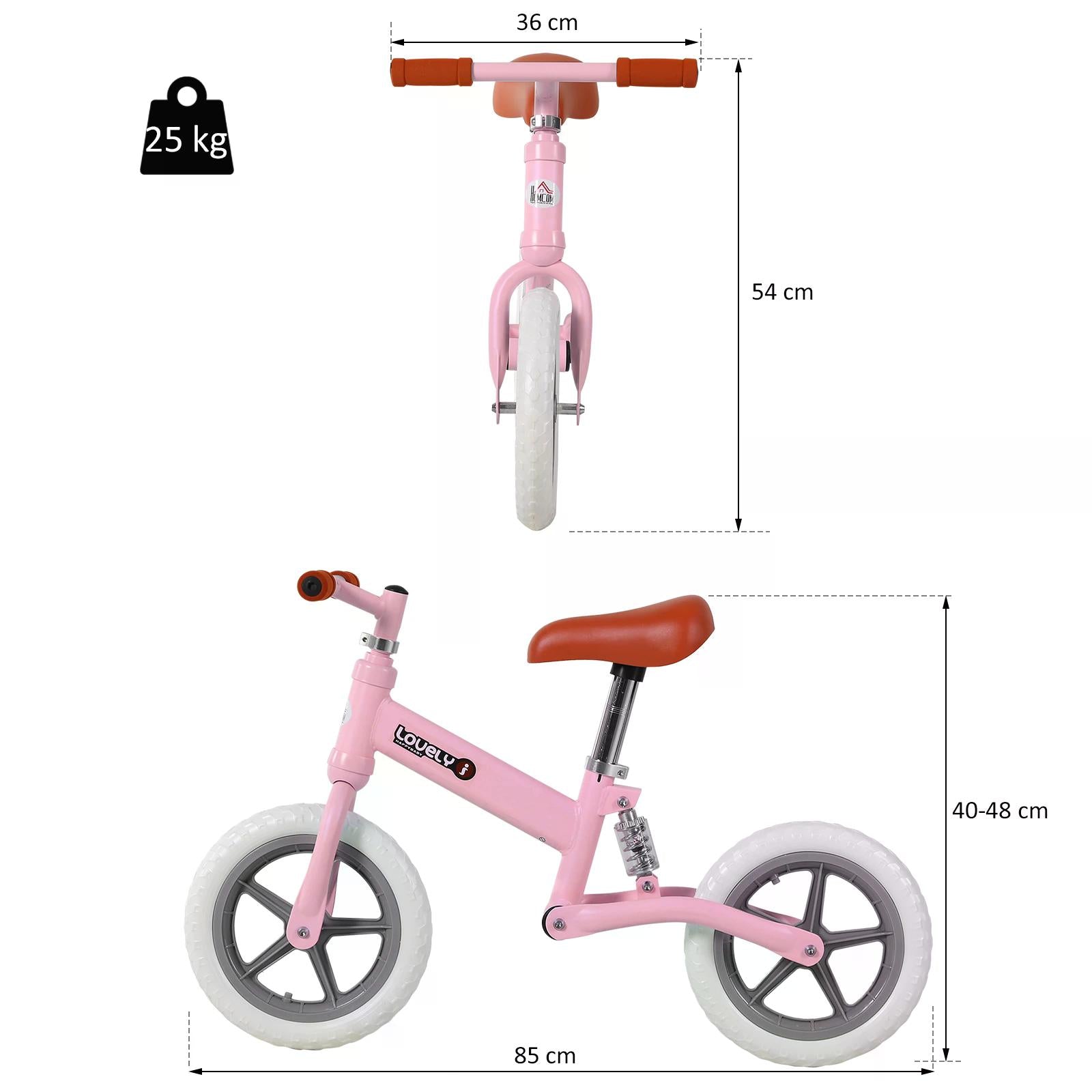 HOMCOM Balance Bike for Toddlers, No Pedal Training Bicycle for Walking Skills Development, Pink - anydaydirect