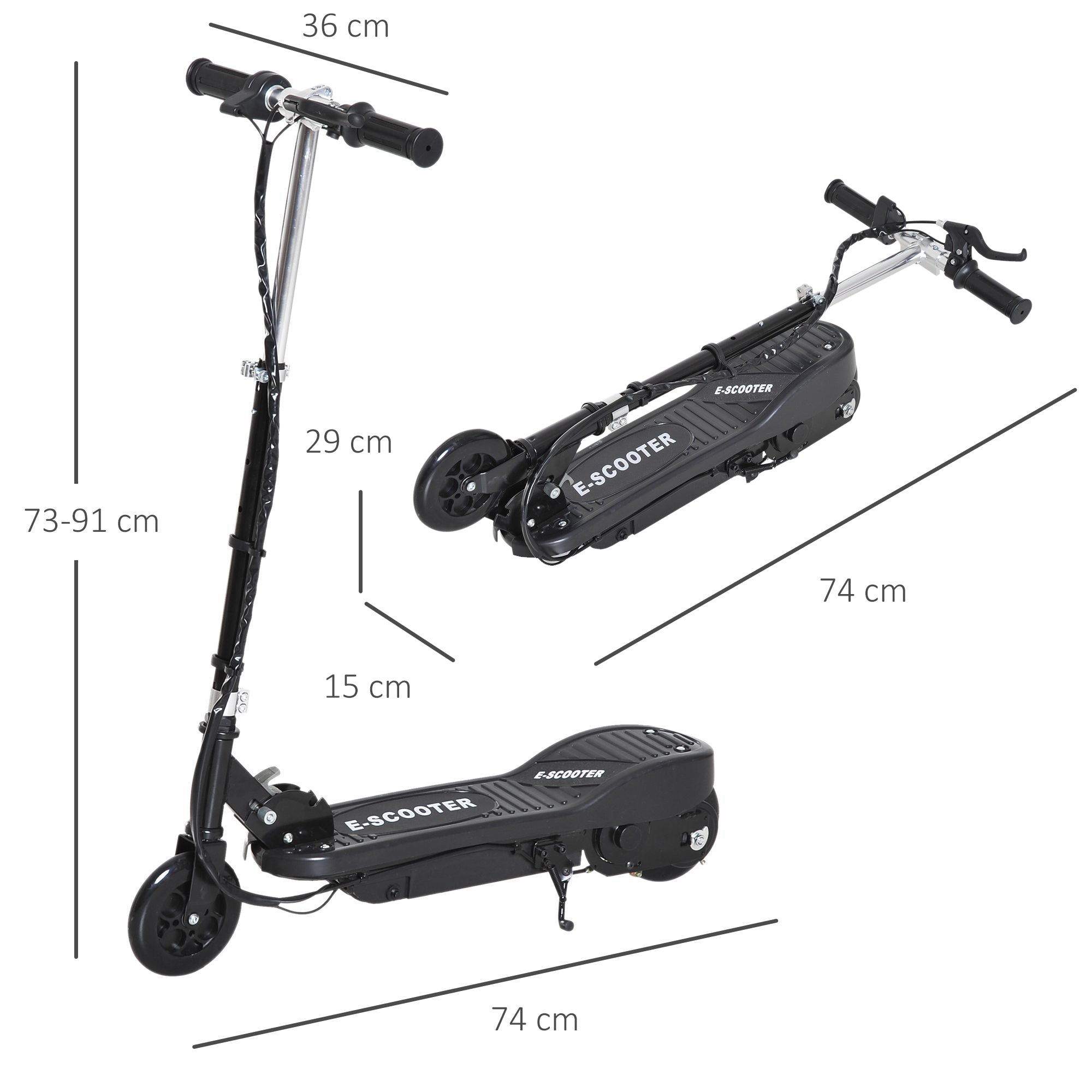 HOMCOM Kids Folding Electric Bike Children E Scooter Ride on Toy 2x12V Recharge Battery 120W Adjustable Height Suitable for 7-14 yrs Black - anydaydirect