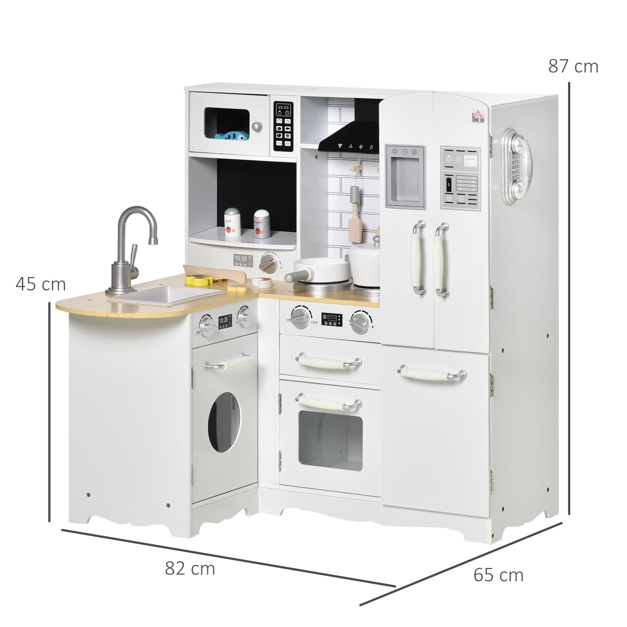 HOMCOM Kids Kitchen Playset, Large Pretend Role Play Kitchen, White - anydaydirect