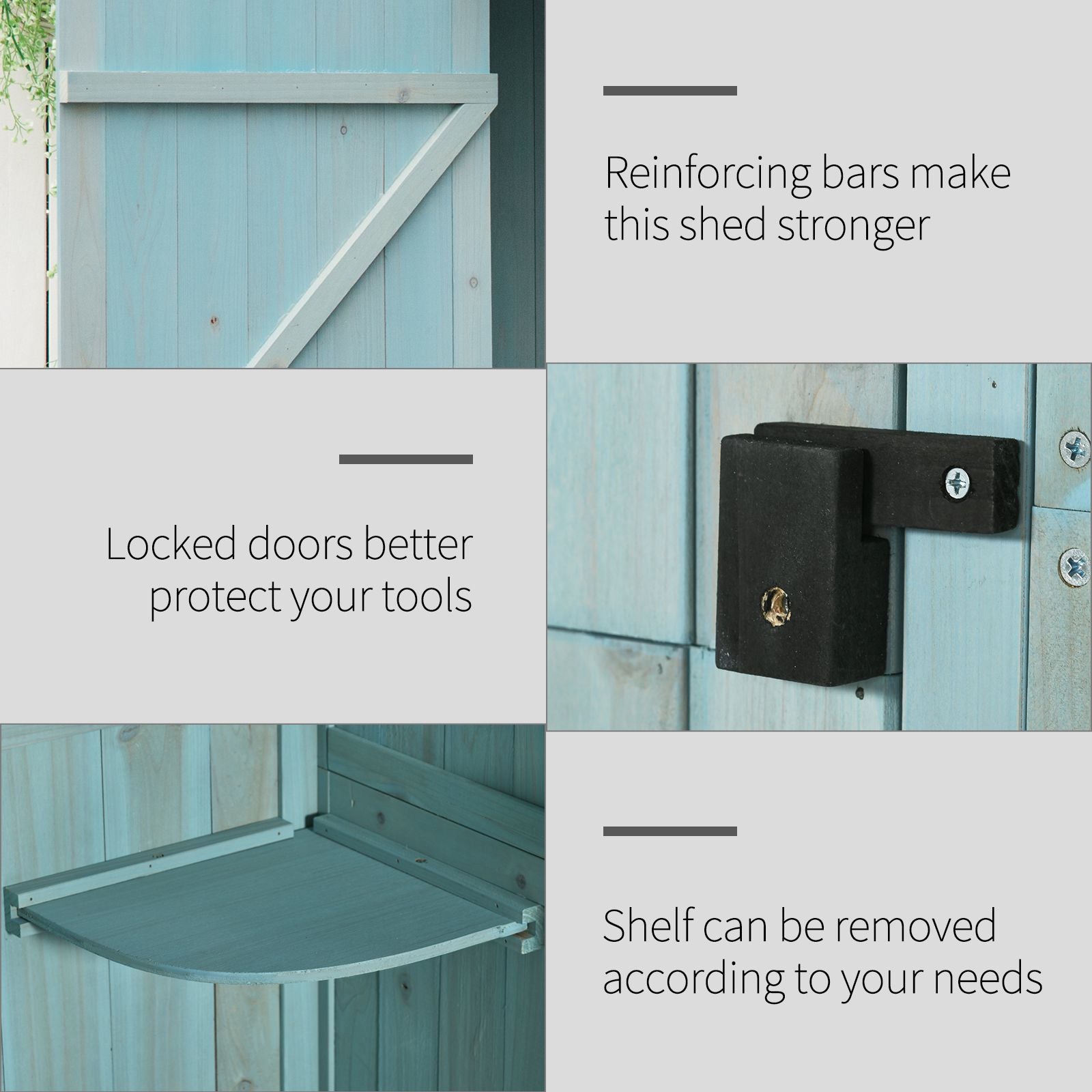 Outsunny Garden Shed Vertical Utility 3 Shelves Shed Wood Outdoor Garden Tool Storage Unit Storage Cabinet, 77 x 54.2 x 179cm - Blue - anydaydirect