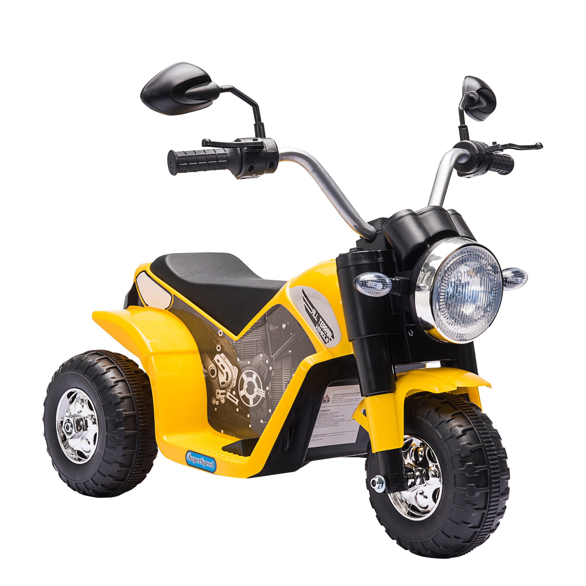 HOMCOM Kids Electric Motorcycle Ride-On Toy 3-Wheels Battery Powered Motorbike Rechargeable 6V with Horn Headlights for 18 - 36 Months Yellow - anydaydirect