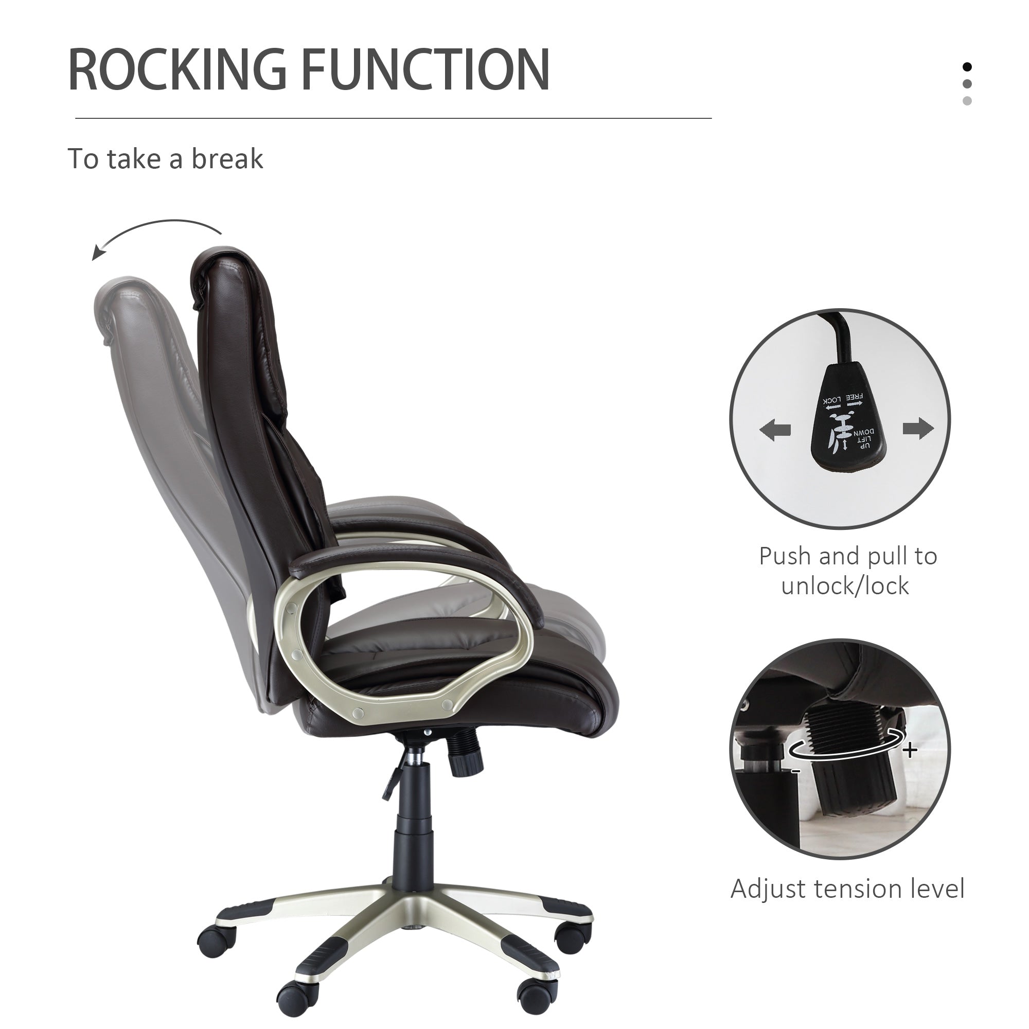 HOMCOM Home Office Chair High Back Computer Desk Chair with Faux Leather Adjustable Height Rocking Function Brown - anydaydirect