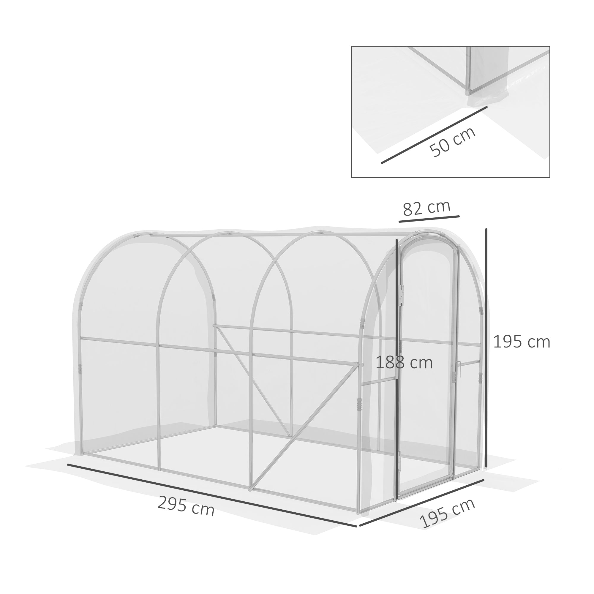 Outsunny Polytunnel Greenhouse Walk-in Grow House with PE Cover, Door and Galvanised Steel Frame, 3 x 2 x 2m, Clear - anydaydirect