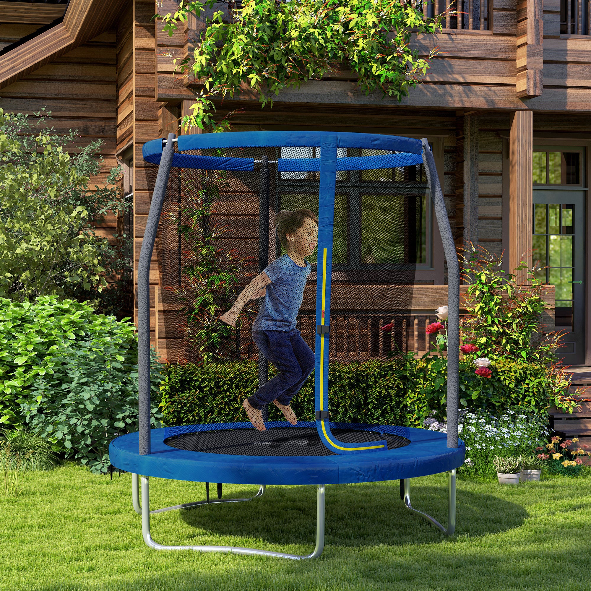 SPORTNOW 6ft Trampoline with Safety Enclosure Net, Steel Frame Outdoor Trampoline, with Edge, Safety Cover - anydaydirect