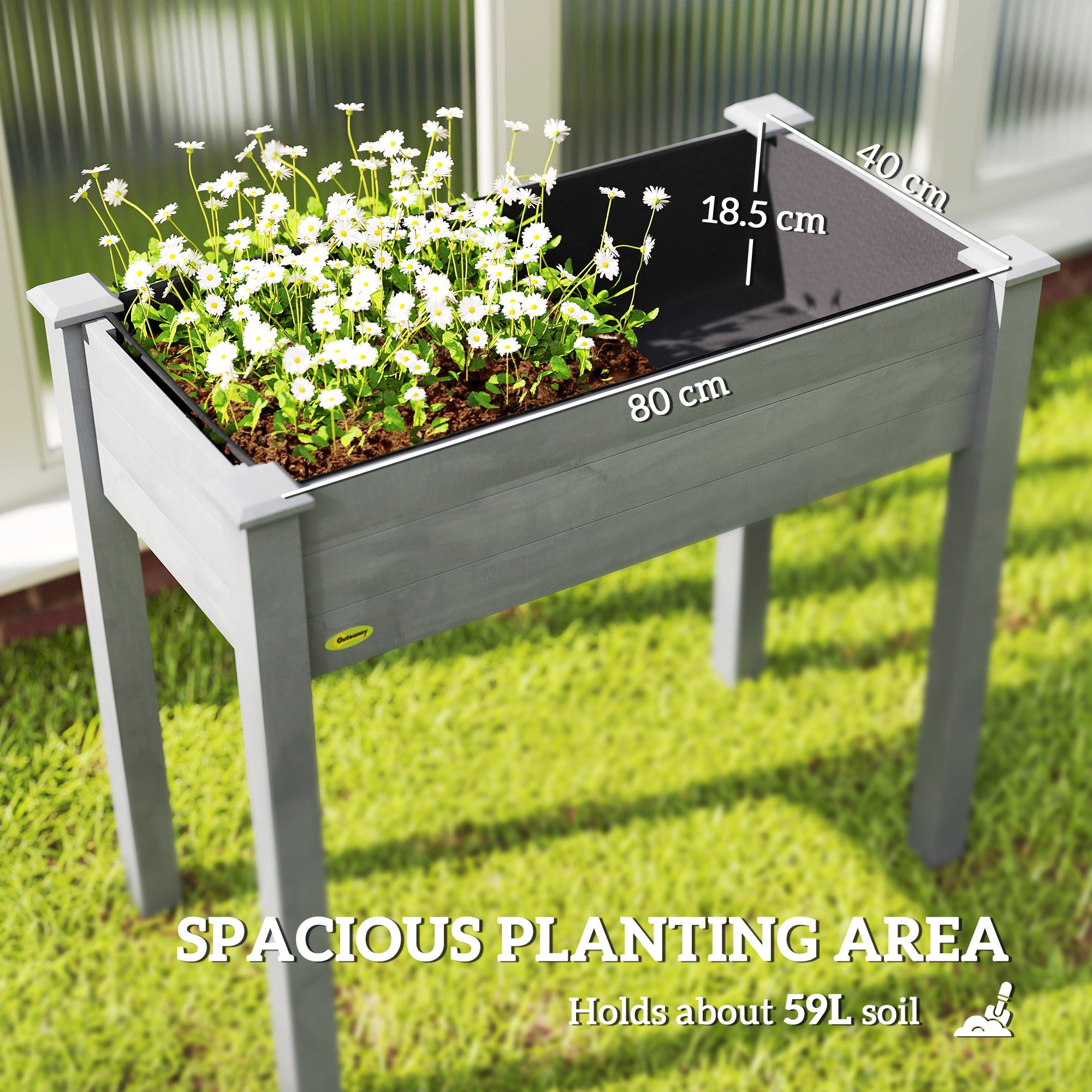 Outsunny Raised Bed for Garden, Wooden Elevated Planter Box with Bed Liner, for Flower Vegetable Herb, Dark Grey - anydaydirect