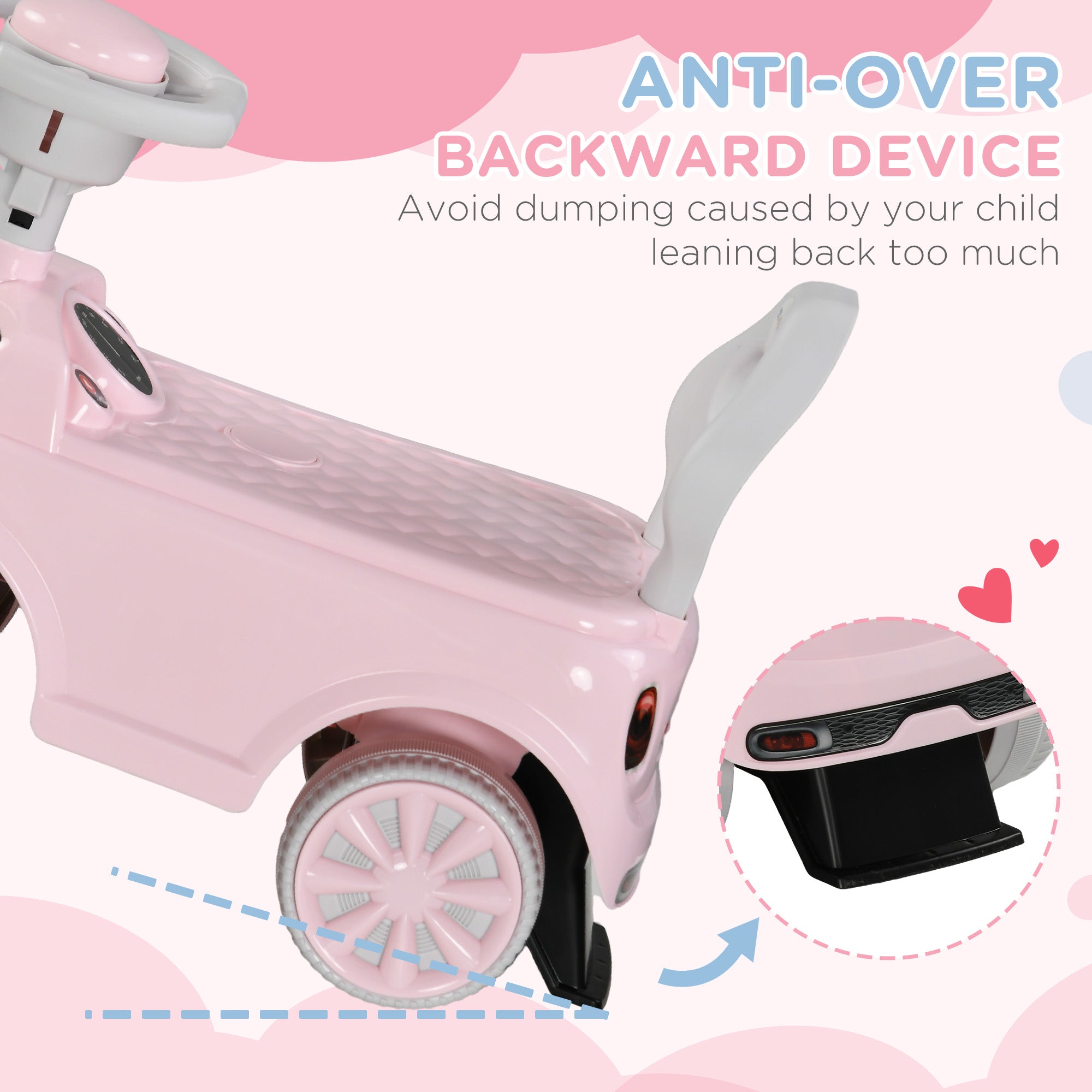 AIYAPLAY Foot To Floor Ride On Car Sliding Car w/ Air Horn, Anti-Over-Backwards, 18 to 36 Months - Pink - anydaydirect