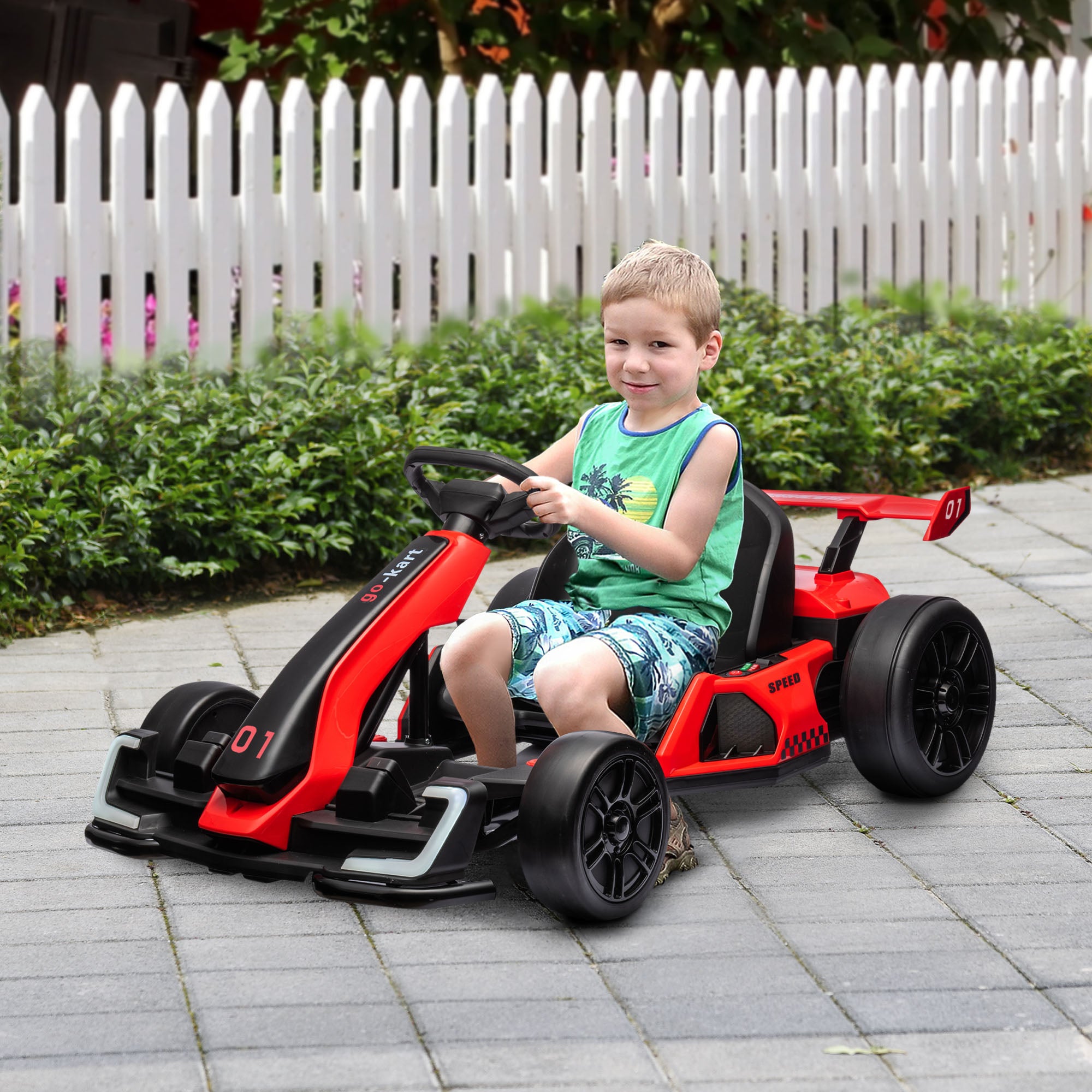 HOMCOM 24V Electric Go Kart for Kids with Adjustable Seat for 6-12 Years Old, Red - anydaydirect