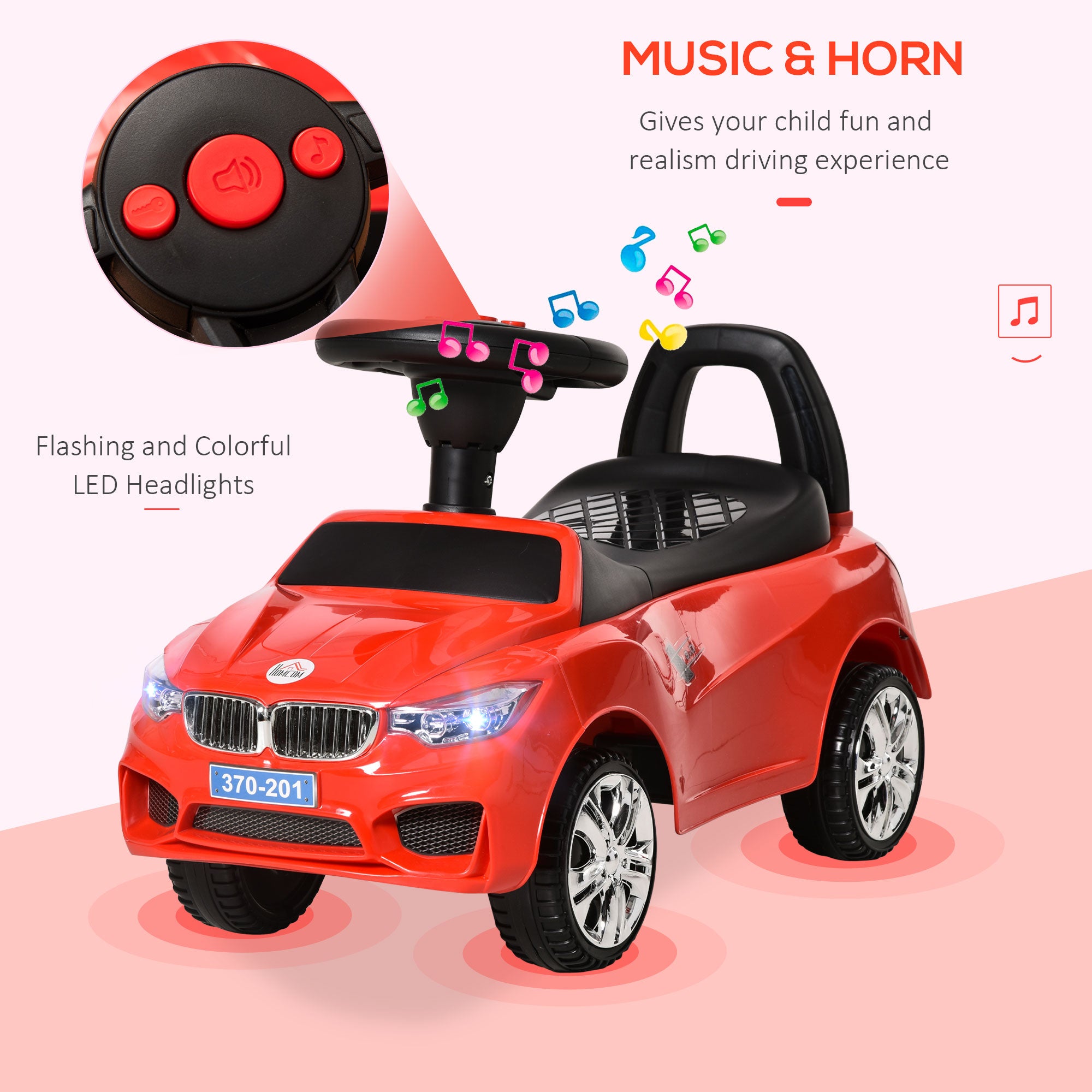 HOMCOM Toddler Ride-On Racer: Foot-to-Floor Slider with Sounds, Lights & Storage, Big Wheel, Crimson Red - anydaydirect