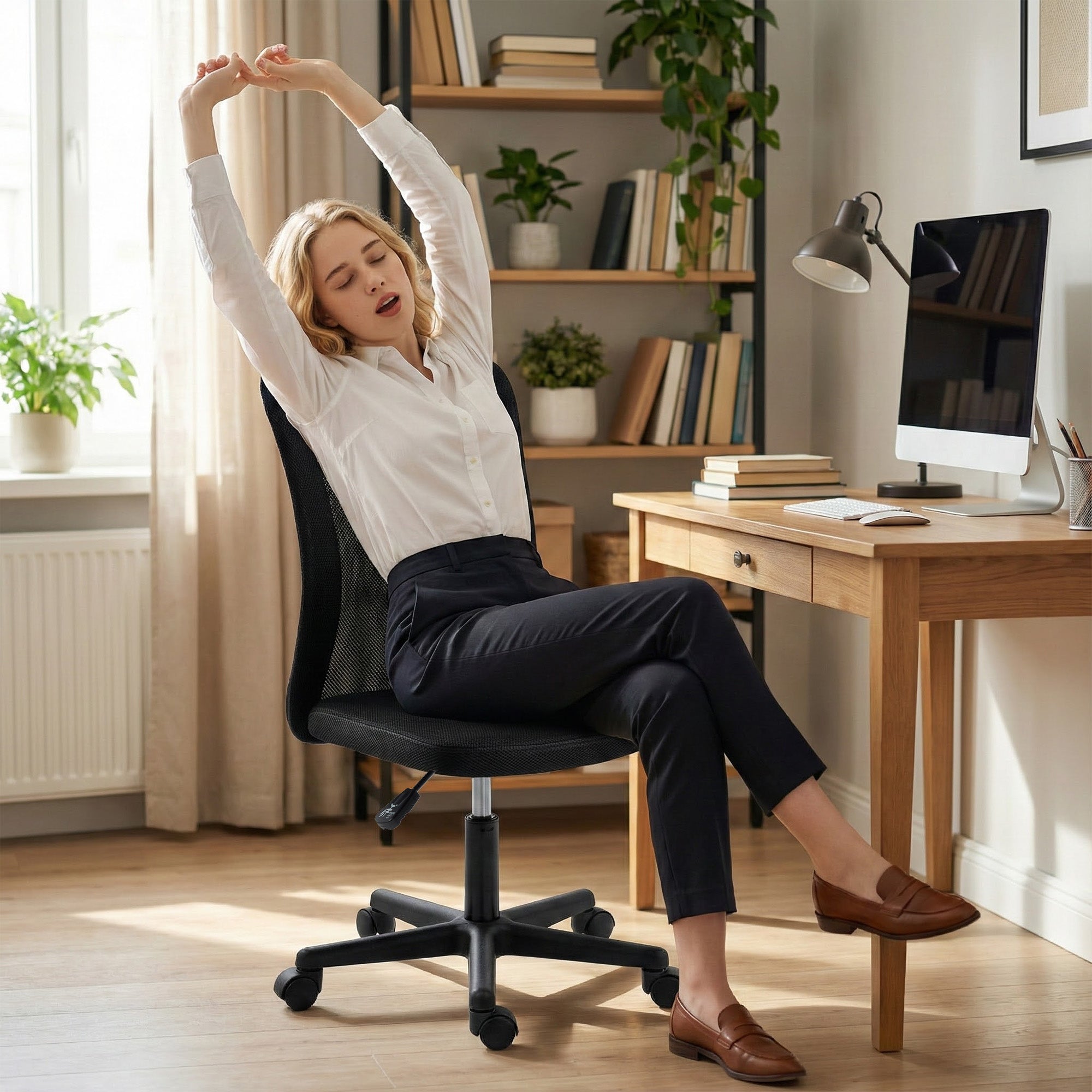 Vinsetto Computer Desk Chair, Armless Mesh Office Chair with Adjustable Height and Rolling Wheels, Black - anydaydirect