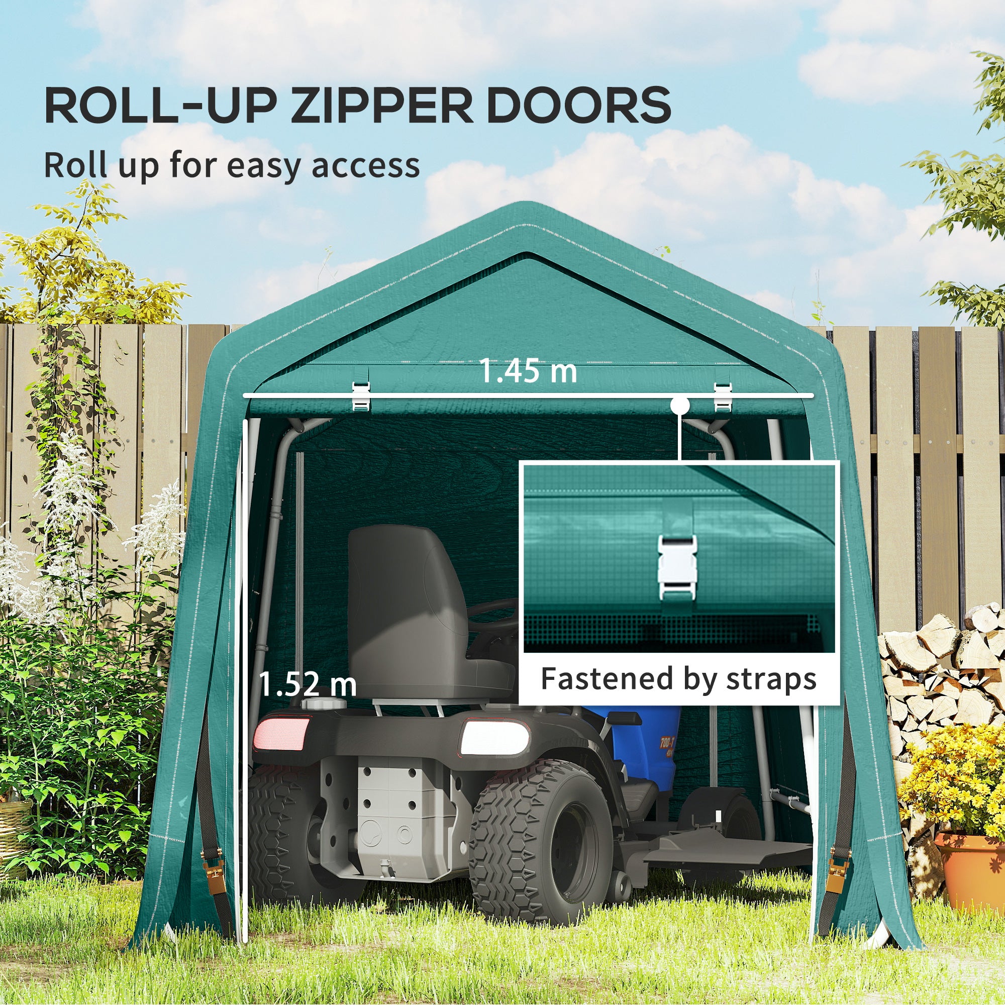 Outsunny 8 x 6.5 ft Outdoor Garden Storage Shed, Waterproof Bike Tent with Double Roll-up Zipper Door for Garden Tools, Green - anydaydirect