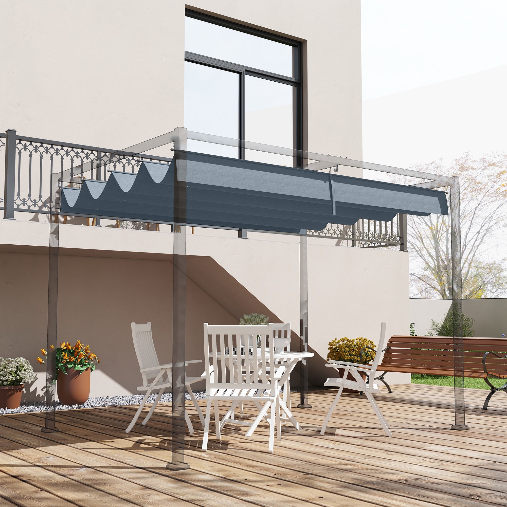 Outsunny Pergola Roof, Retractable Sun Shade Cover for 2.85 x 2m Pergola, UV30+ Protected, Dark Grey - anydaydirect