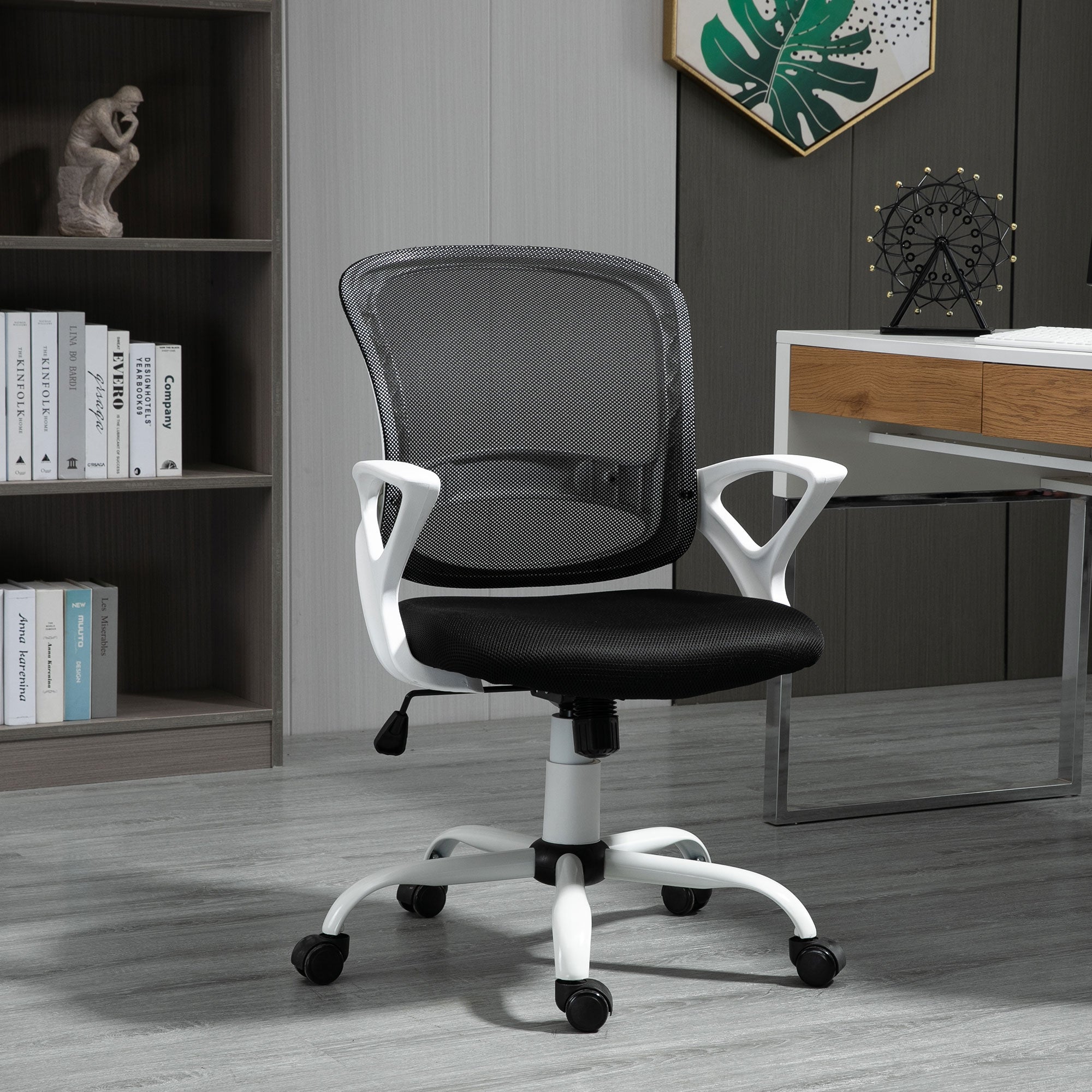 Vinsetto Office Chair Mesh Swivel Desk Chair with Lumbar Back Support Adjustable Height Armrests Black - anydaydirect