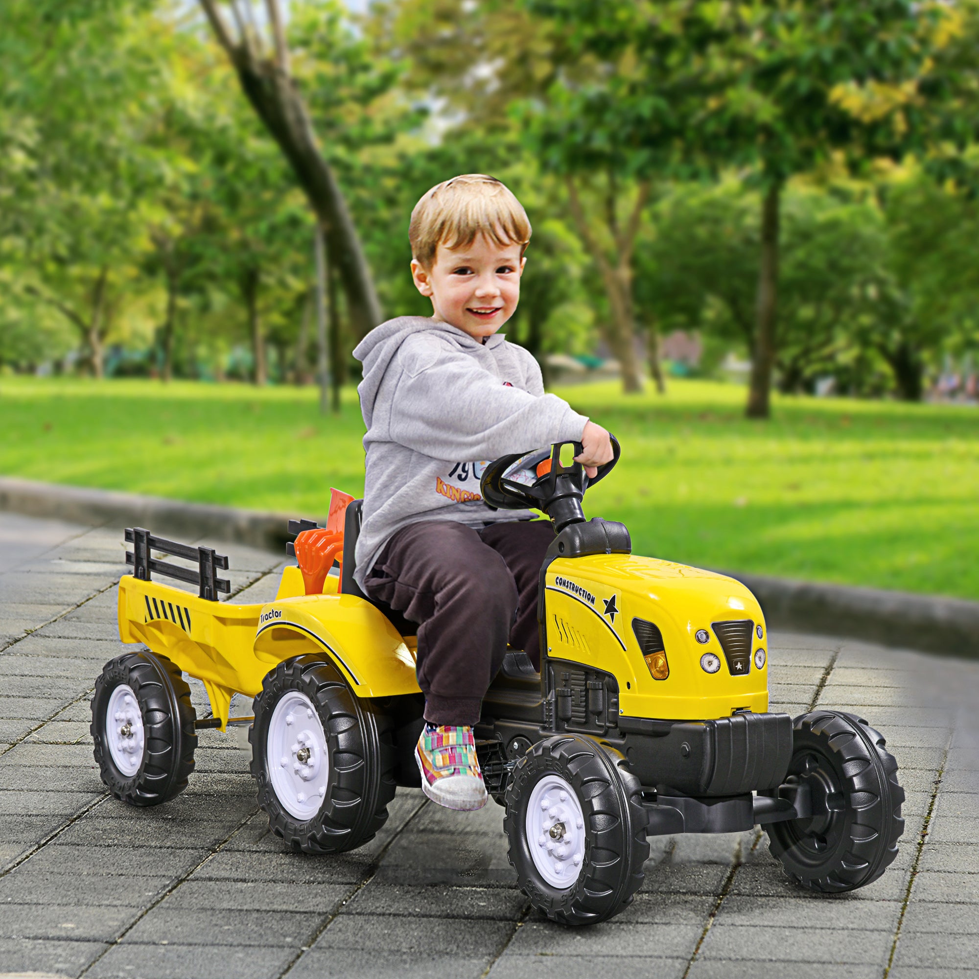 HOMCOM Pedal Go Kart Ride on Tractor w/ Shovel & Rake Four Wheels Child Toy - anydaydirect