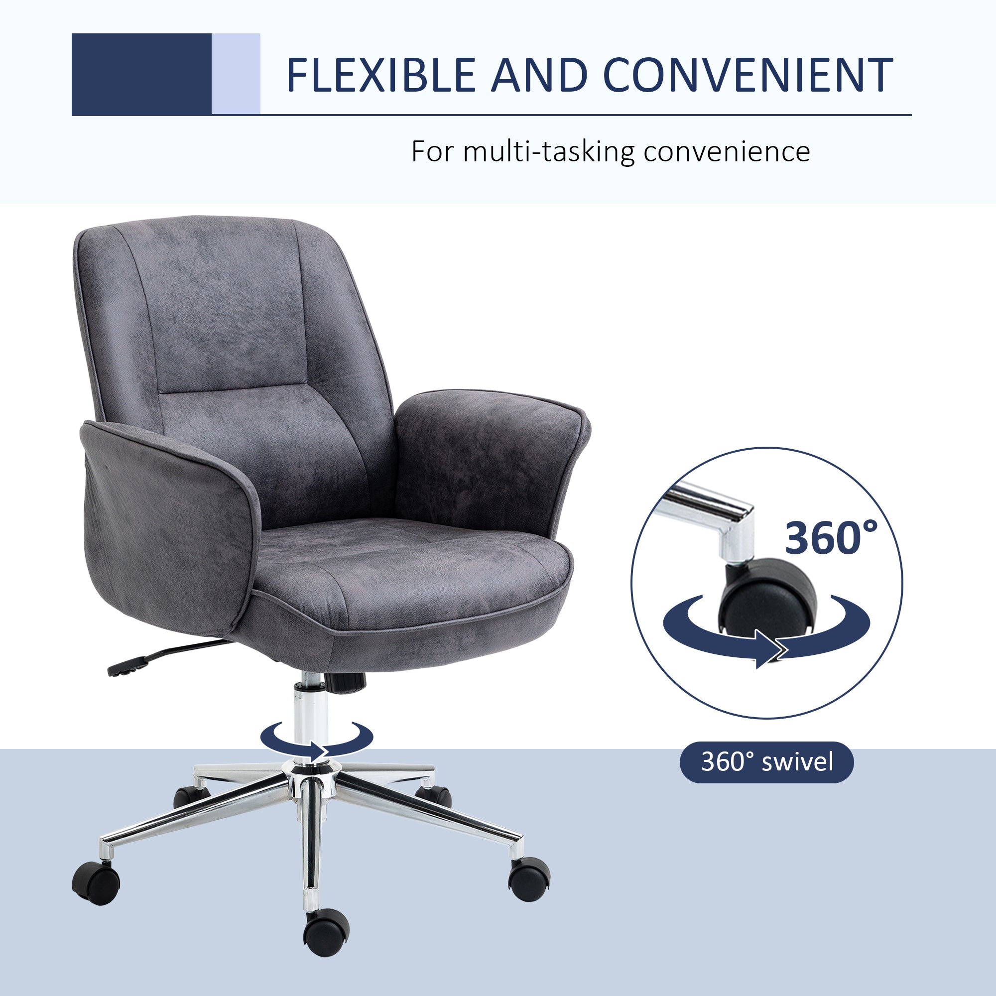Vinsetto Swivel Computer Office Chair Mid Back Desk Chair for Home Study Bedroom, Charcoal Grey - anydaydirect