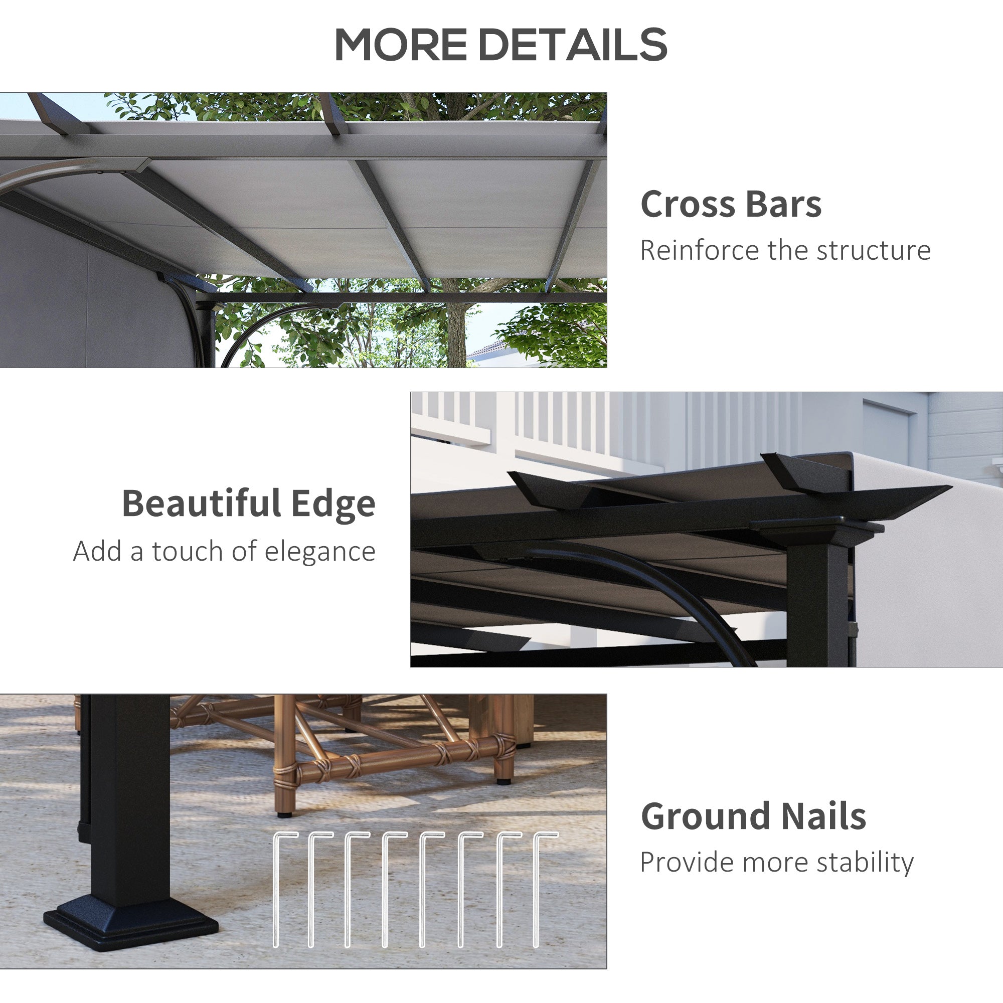 Outsunny 3 x 3(m) Outdoor Pergola, Garden Pergola Gazebo with Adjustable Canopy, Grey - anydaydirect