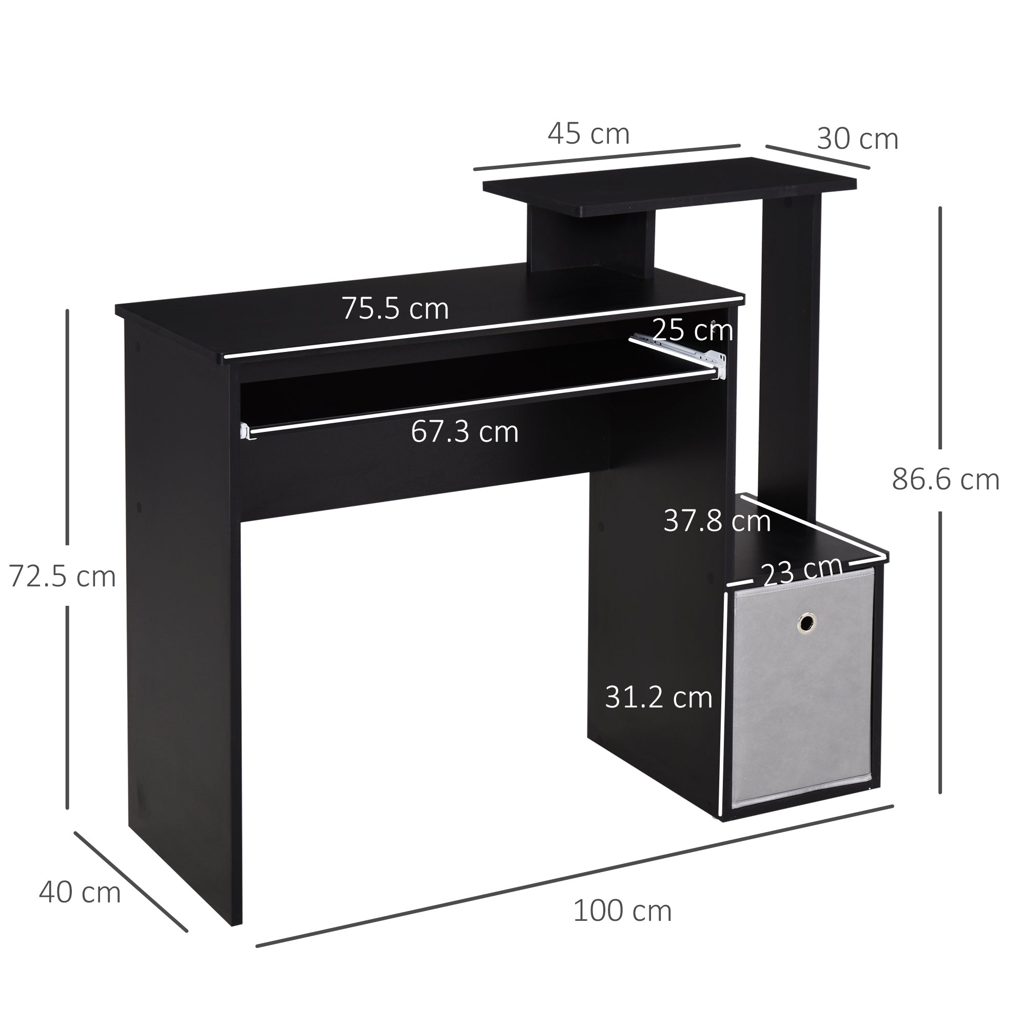 HOMCOM Computer Desk with Sliding Keyboard Tray Storage Drawer Shelf Home Office Workstation Black - anydaydirect