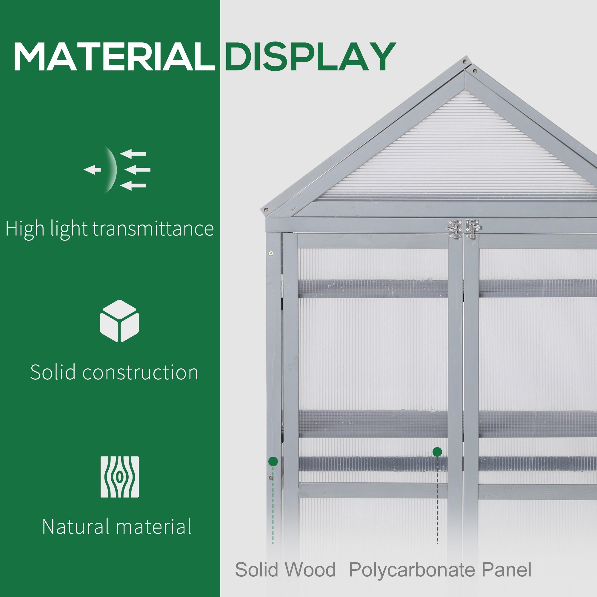 Outsunny Garden Cold Frame Polycarbonate Greenhouse with Adjustable Shelves, Double Doors, Openable Top Covers, Grow House for Flower Vegetable Plants, 80 x 47 x 138cm, Grey - anydaydirect