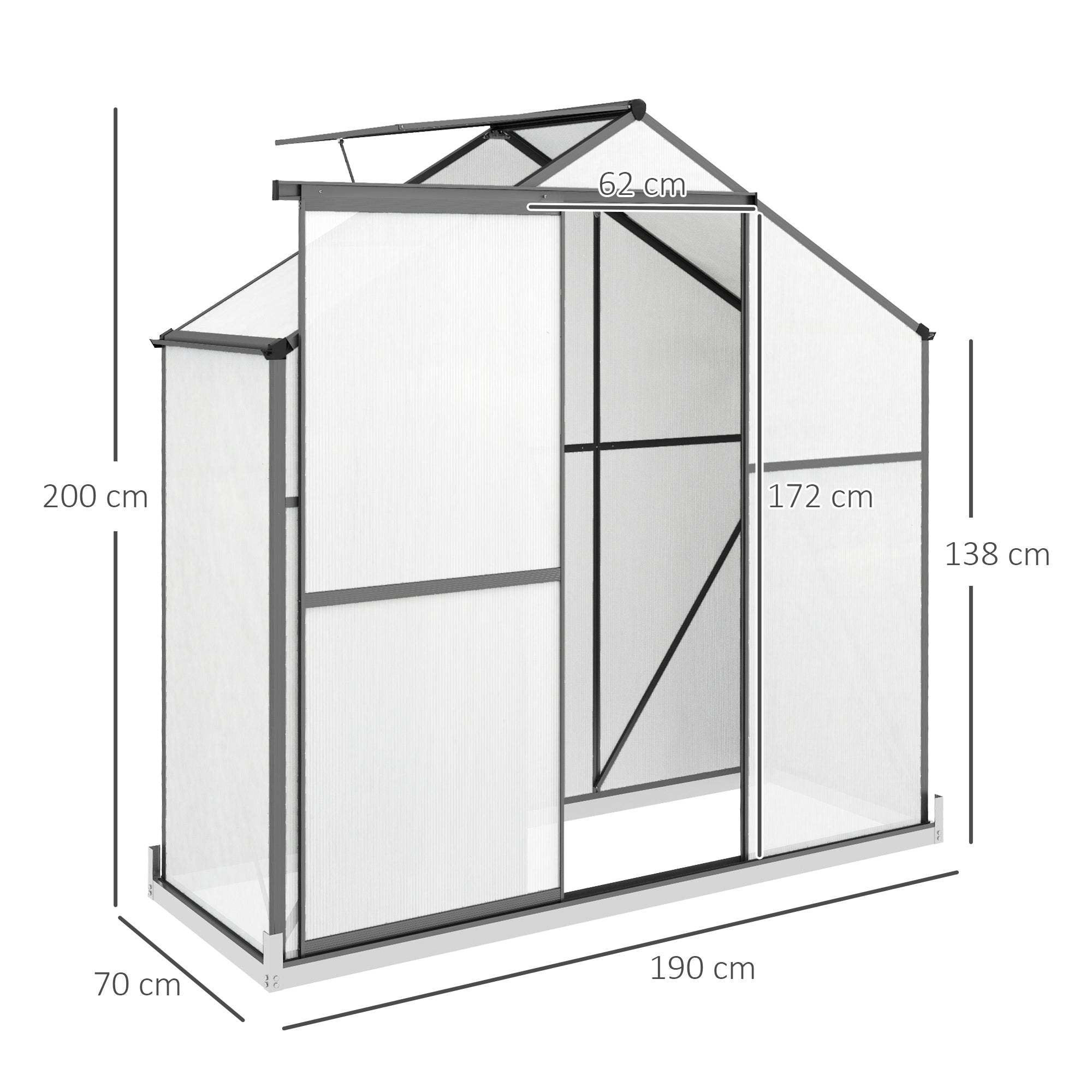 Outsunny 6 x 2.5ft Polycarbonate Greenhouse Walk-In Green House with Rain Gutter, Sliding Door, Window, Foundation, Dark Grey - anydaydirect