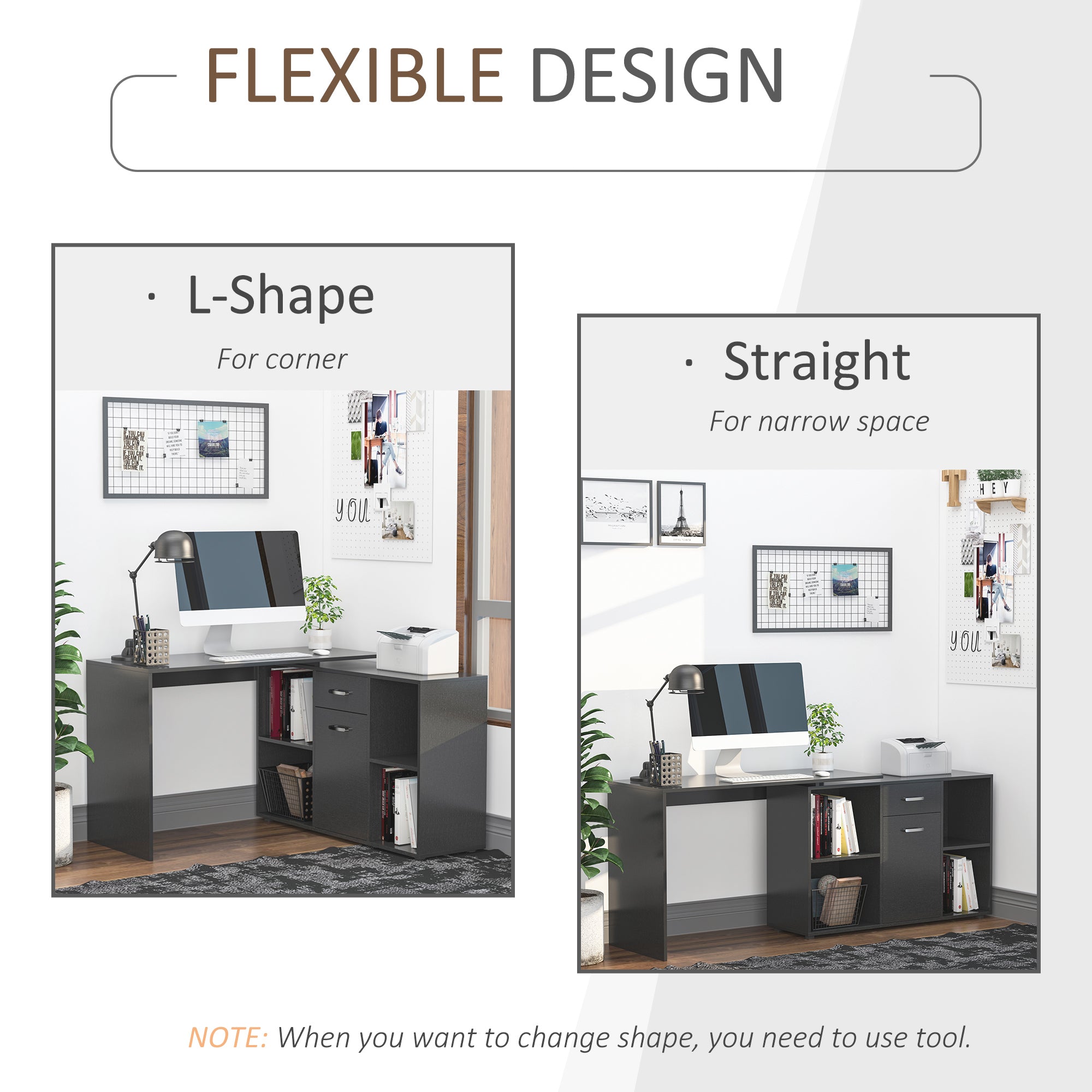 HOMCOM L-Shaped Computer Desk with Storage Compartments, Drawer and Cabinet, Laptop PC Corner Table, Home Office Workstation, 120 x 115 x 76cm, Black - anydaydirect