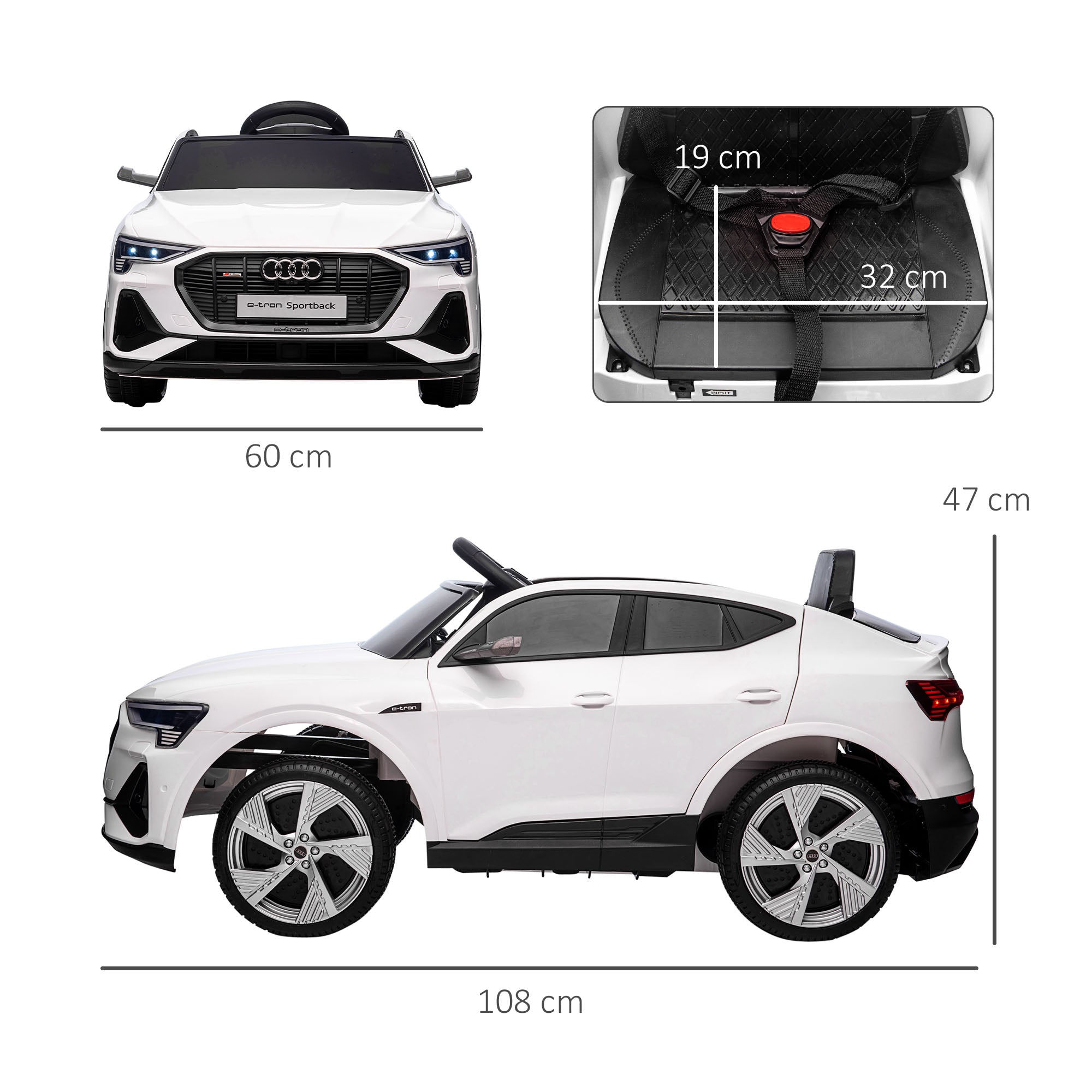 HOMCOM 12V Kids Electric Ride-On Car, with Remote Control, Lights, Music, Horn - White - anydaydirect