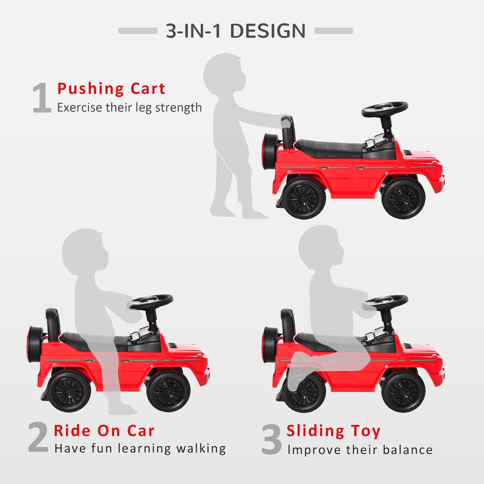 HOMCOM Aosom Compatible Baby Toddler Push Handle Sliding Car Mercedes-Benz G350 Licensed w/Big Steering Wheel Anti-overturning System Red - anydaydirect