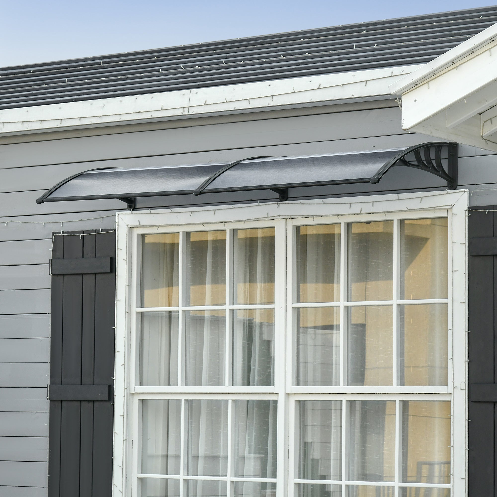 Outsunny Door Canopy Awning Outdoor Window Rain Shelter Cover for Front/Back Door Porch Black 196 x 75cm - anydaydirect