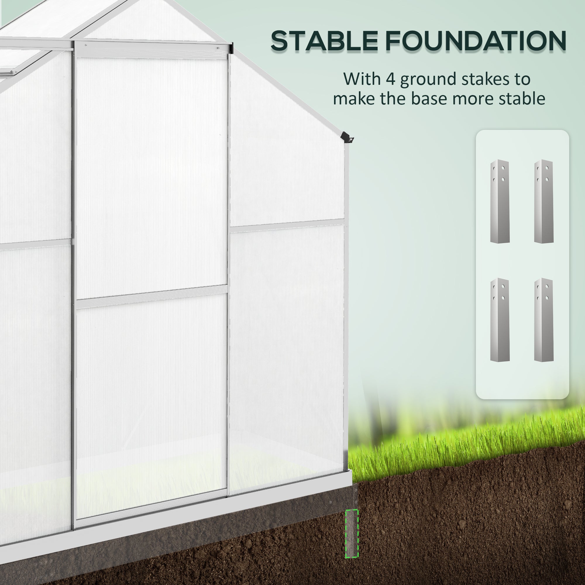 Outsunny 6 x 2.5ft Polycarbonate Greenhouse Walk-In Green House with Rain Gutter, Sliding Door, Window, Foundation, Silver - anydaydirect