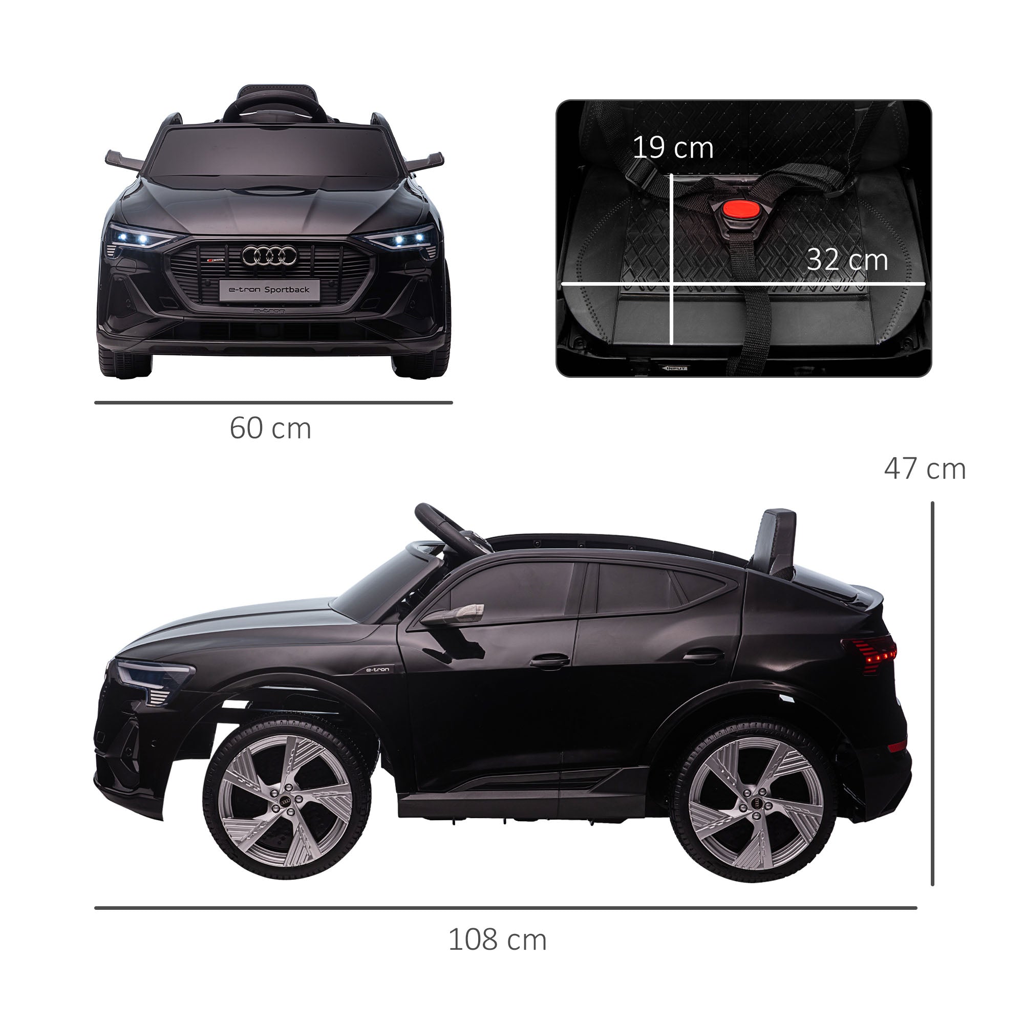 HOMCOM 12V Audi E-tron Licensed Ride On Car, Two Motors Battery Powered Toy with Remote Control, Lights, Music, Horn, Black - anydaydirect