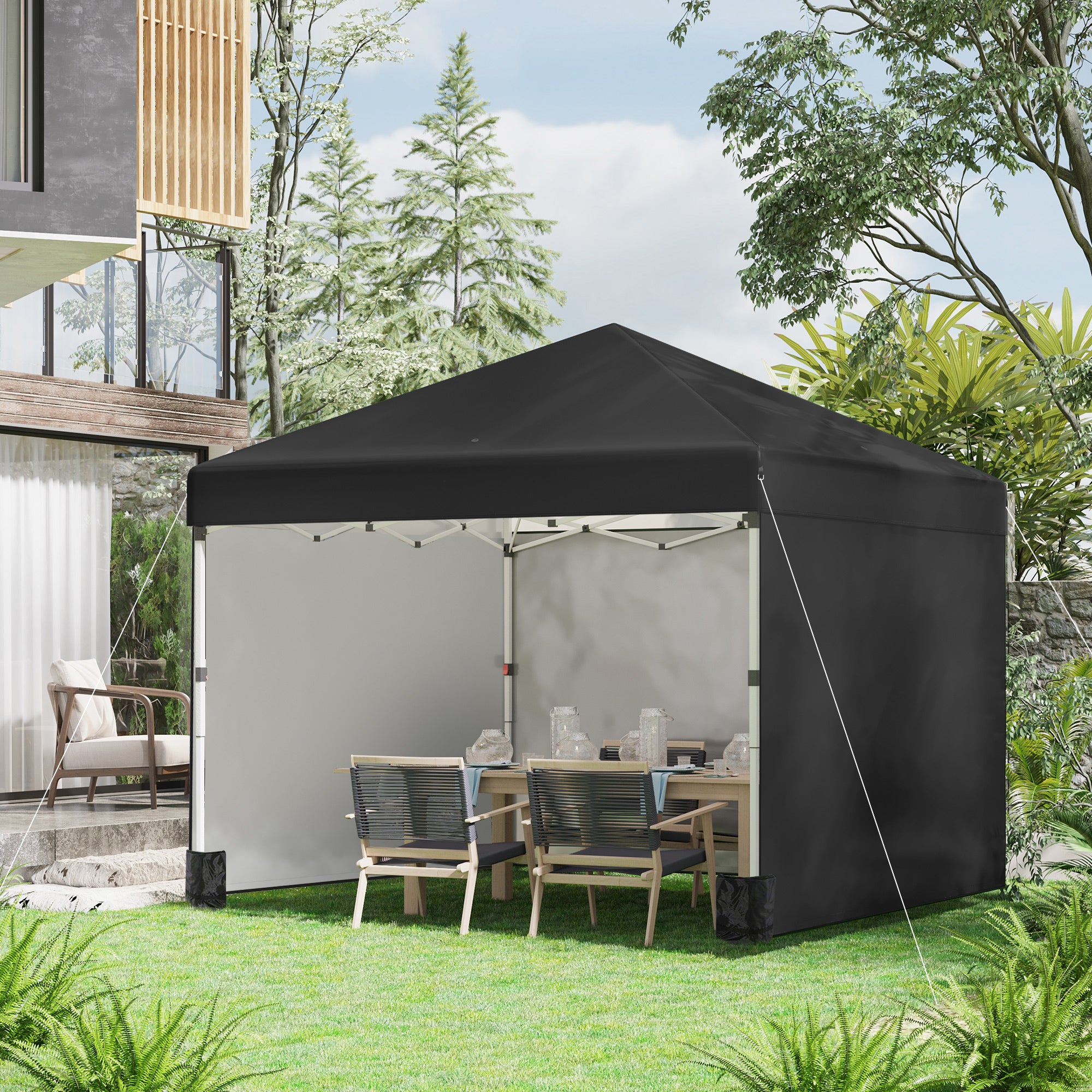 Outsunny 3 x 3 (M) Pop Up Gazebo Event Shelter, Height Adjustable Party Tent with 3 Sidewalls, Weight Bags and Wheeled Bag - anydaydirect