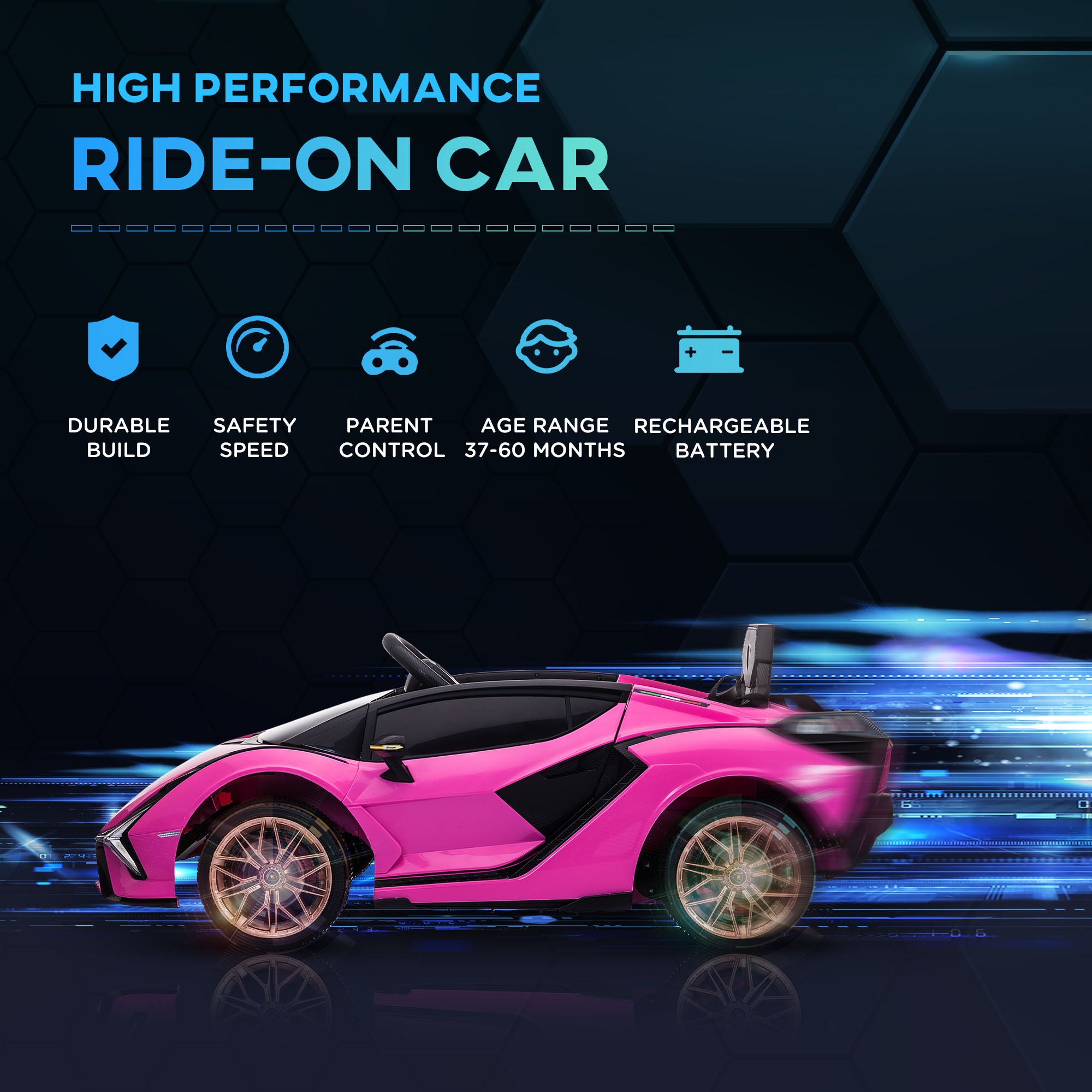 Kids Electric Ride On Car HOMCOM Compatible 12V Battery-powered Lamborghini SIAN Toy w/ Parental Remote Control Lights for 3-5 Years Old - anydaydirect