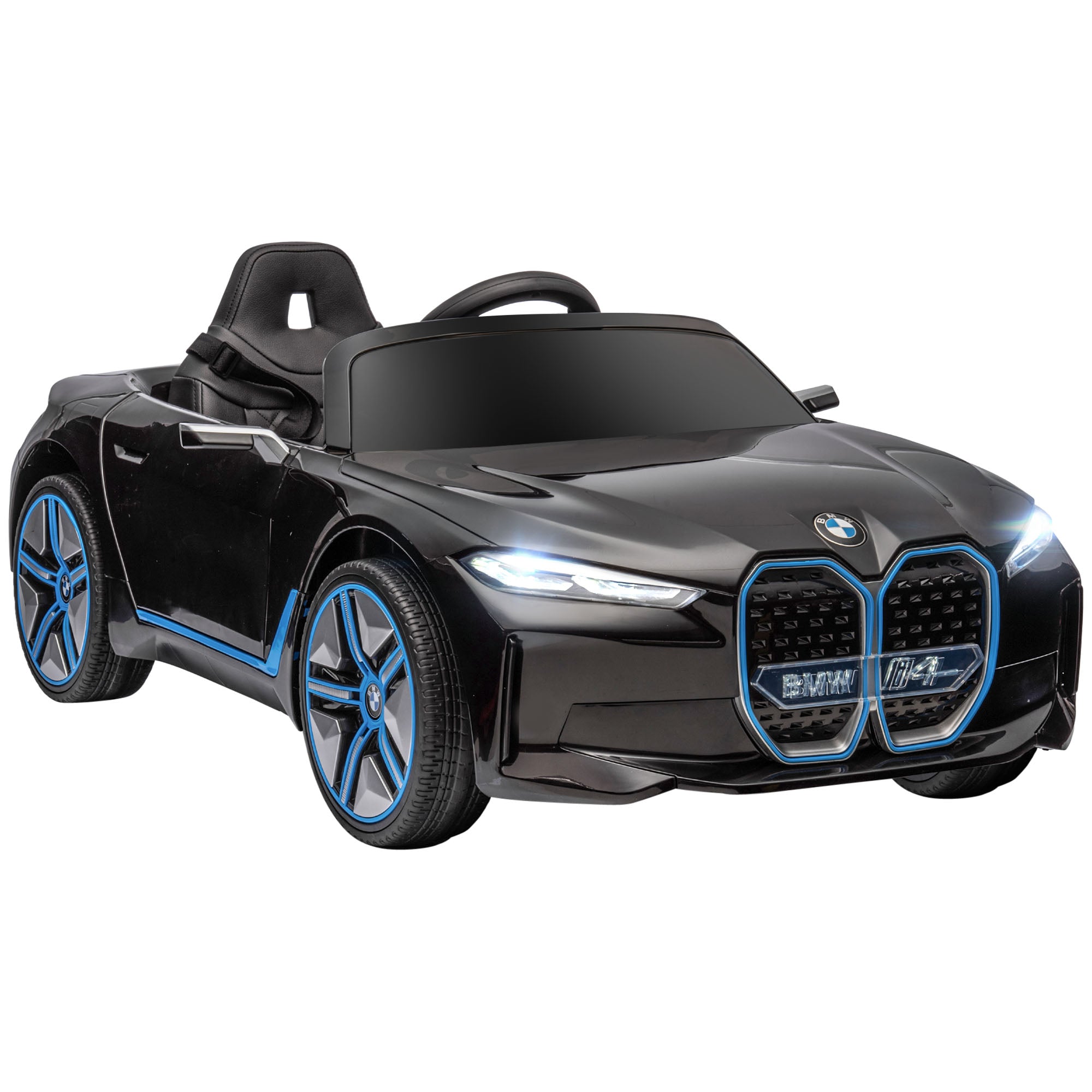 Kids Electric Ride on Car HOMCOM BMW i4 Licensed 12V Powered Electric Car w/ Remote Control, Portable Battery, Music, Horn, Headlights - anydaydirect