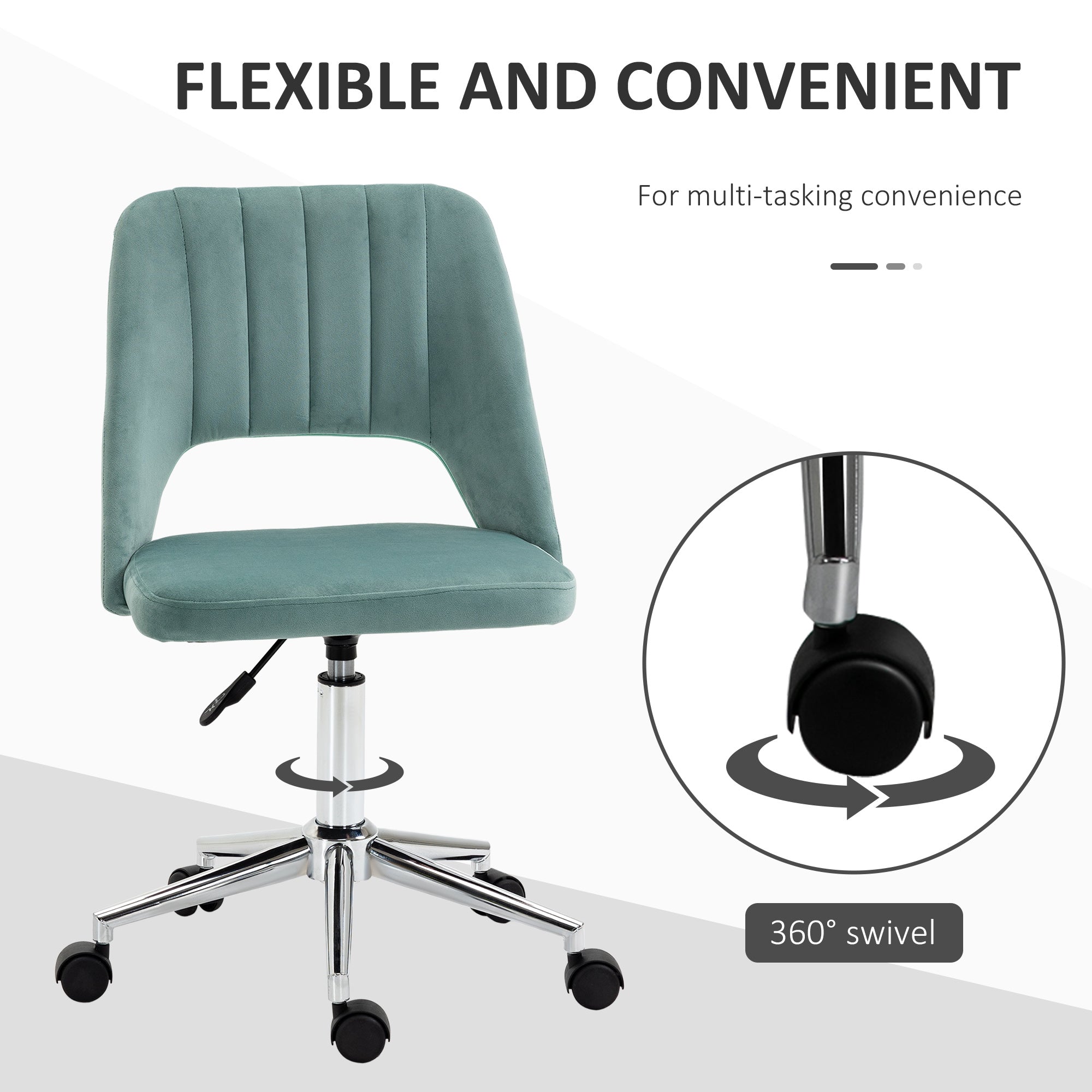Vinsetto Mid Back Office Chair Velvet Fabric Swivel Scallop Shape Computer Desk Chair for Home Study Bedroom Green - anydaydirect
