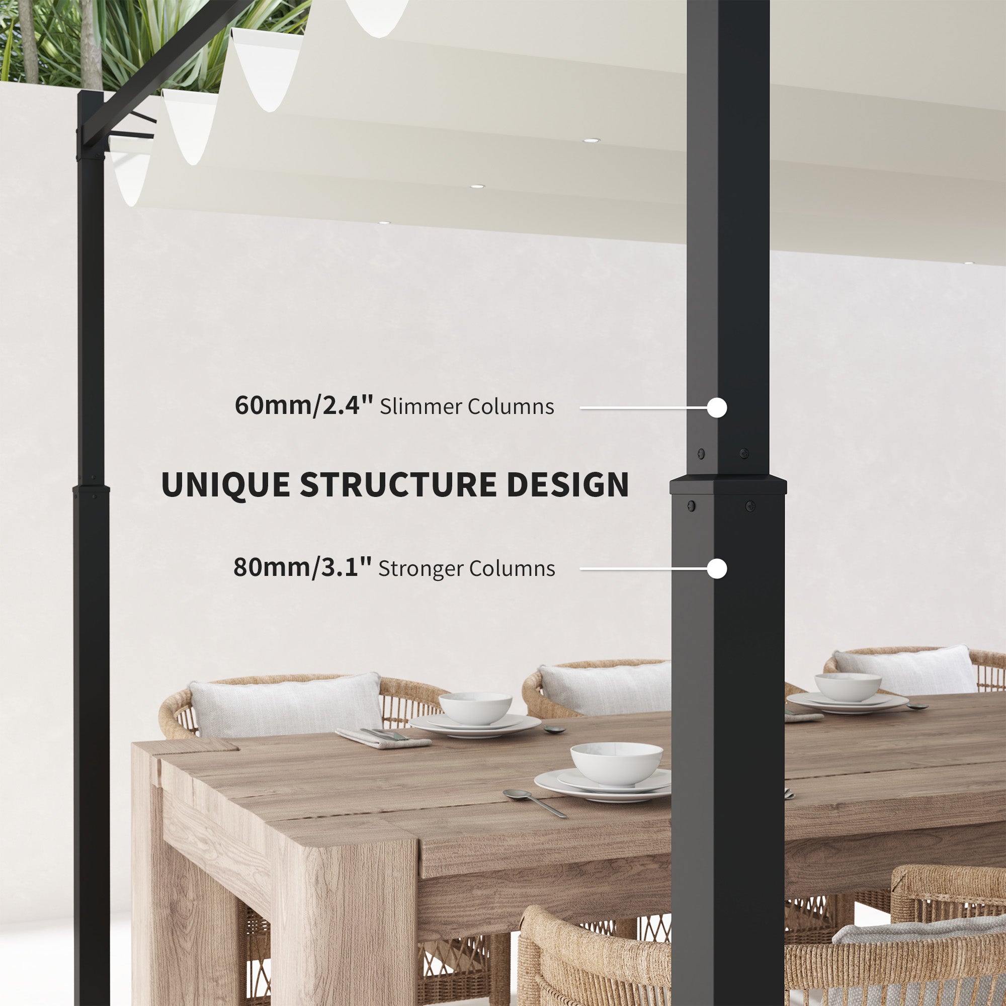 Outsunny 3 x 3(m) Garden Pergola with Retractable Roof and Magnetic Fixture, Outdoor Gazebo Pergola Kit Sun Shade Canopy, UPF30+, 80mm Metal Column, Cream White - anydaydirect