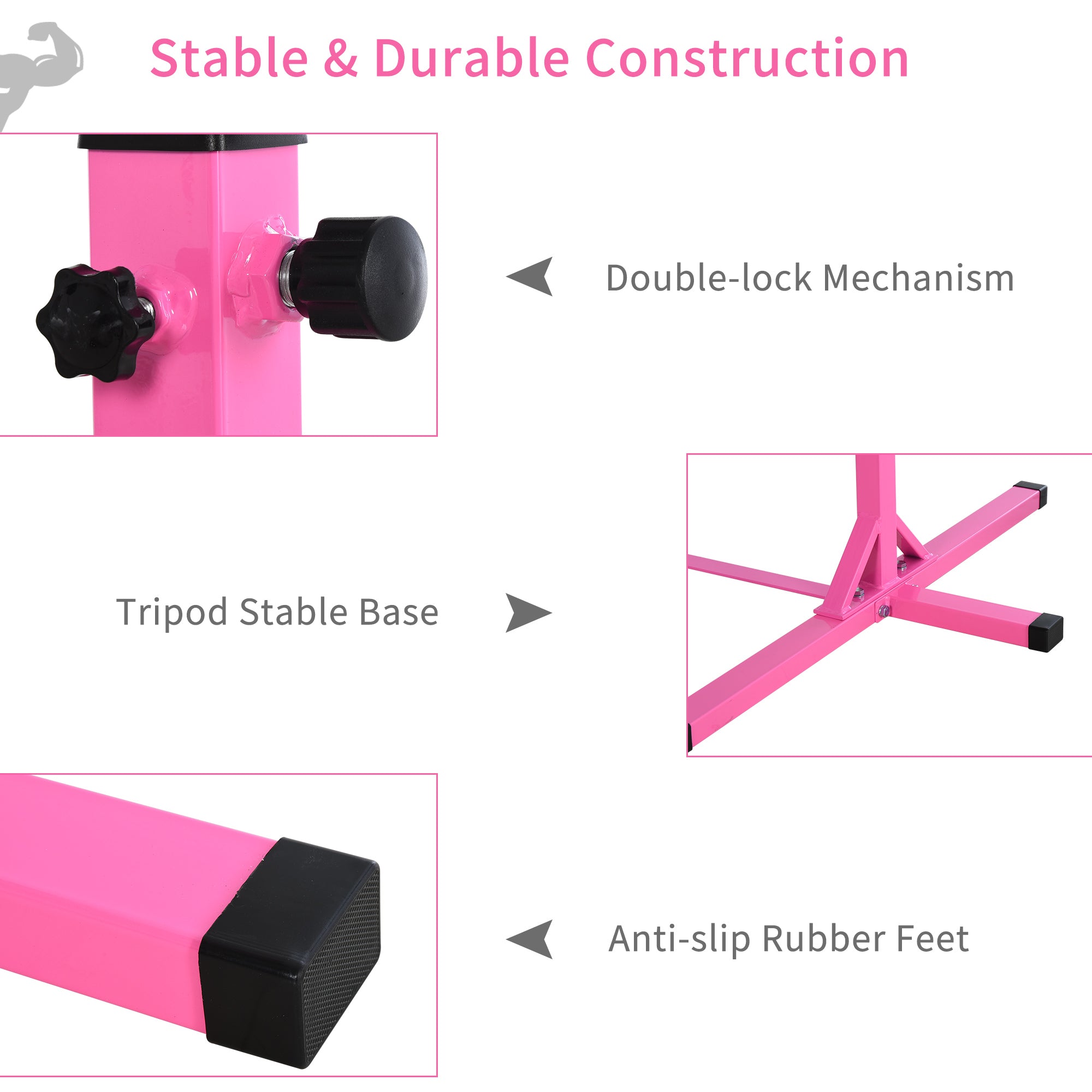 HOMCOM Height Adjustable Gymnastics Horizontal Bar for Kids, Children Junior Kip High Bar Fitness, Pink - anydaydirect