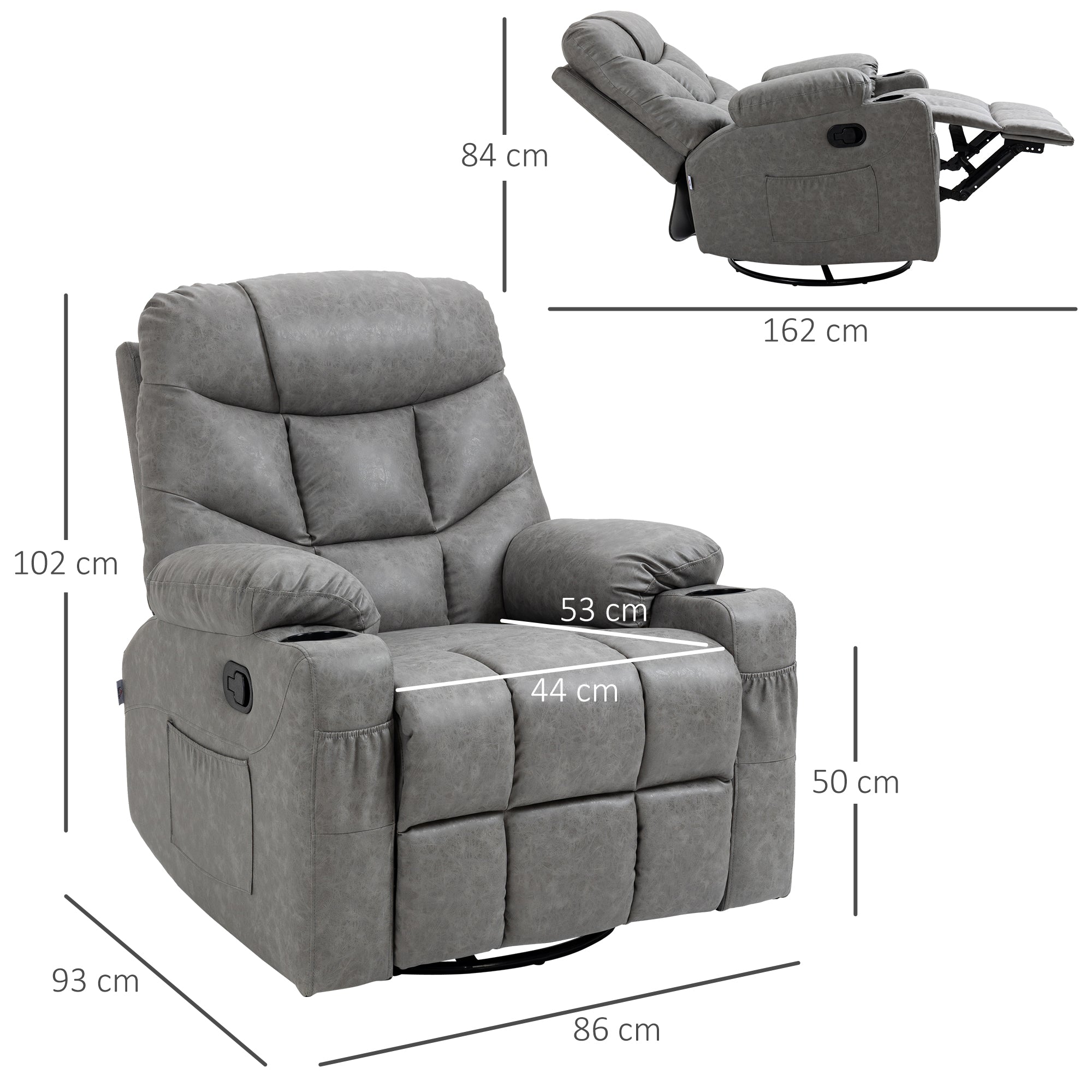 HOMCOM Thick Padded Faux Leather Recliner Armchair - Light Grey - anydaydirect