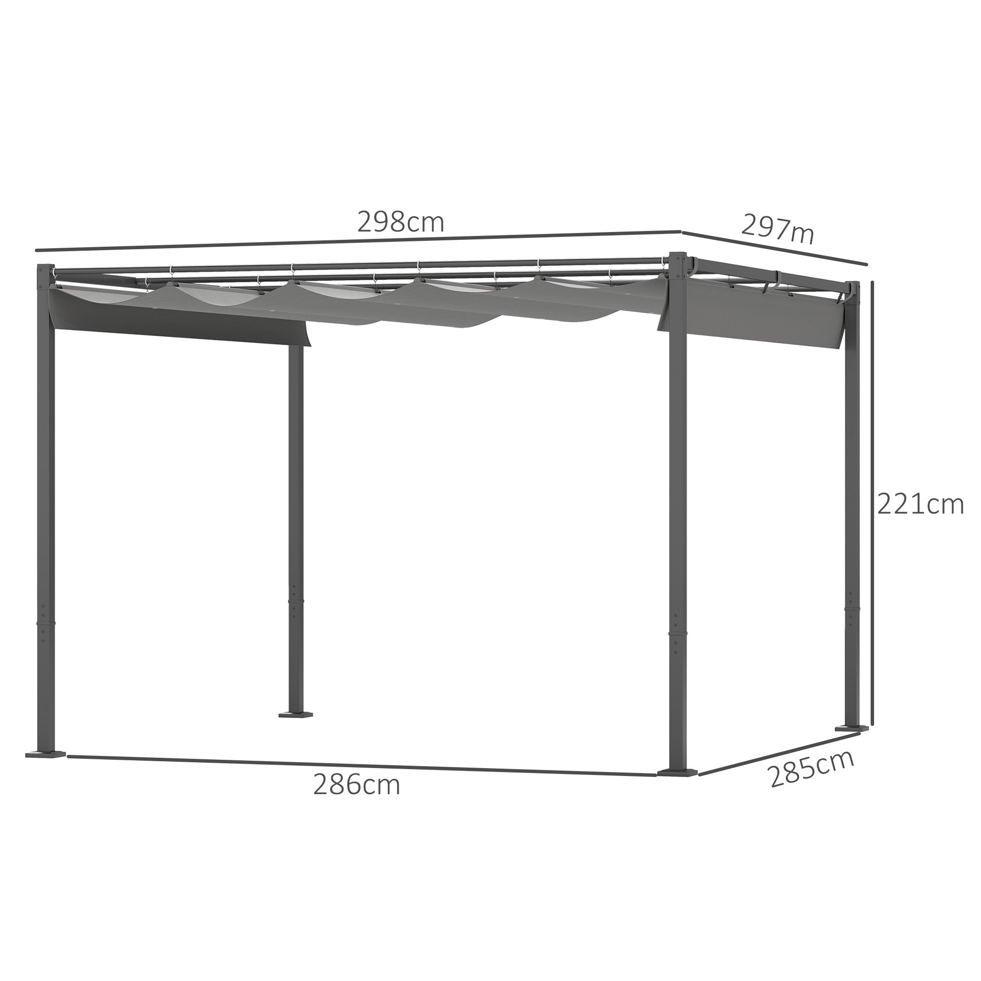 Outsunny 3 x 3(m) Garden Pergola with Retractable Roof and Magnetic Fixture, Outdoor Gazebo Pergola Kit Sun Shade Canopy, UPF30+, Grey - anydaydirect