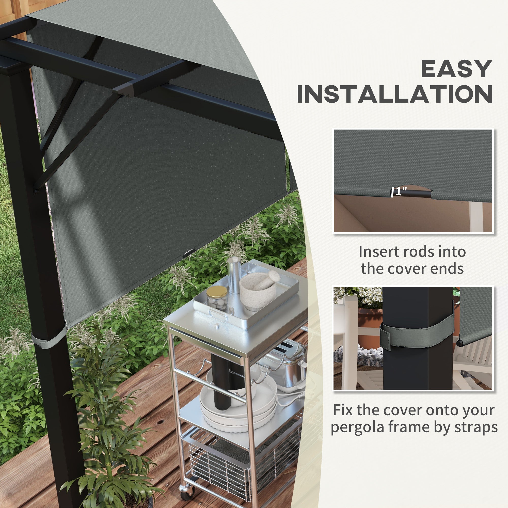 Outsunny 2 Pcs UV Protection Pergola Replacement Canopy, Pergola Shade Cover, Easy to Install, for 3 x 3(m) Pergola, Dark Grey - anydaydirect