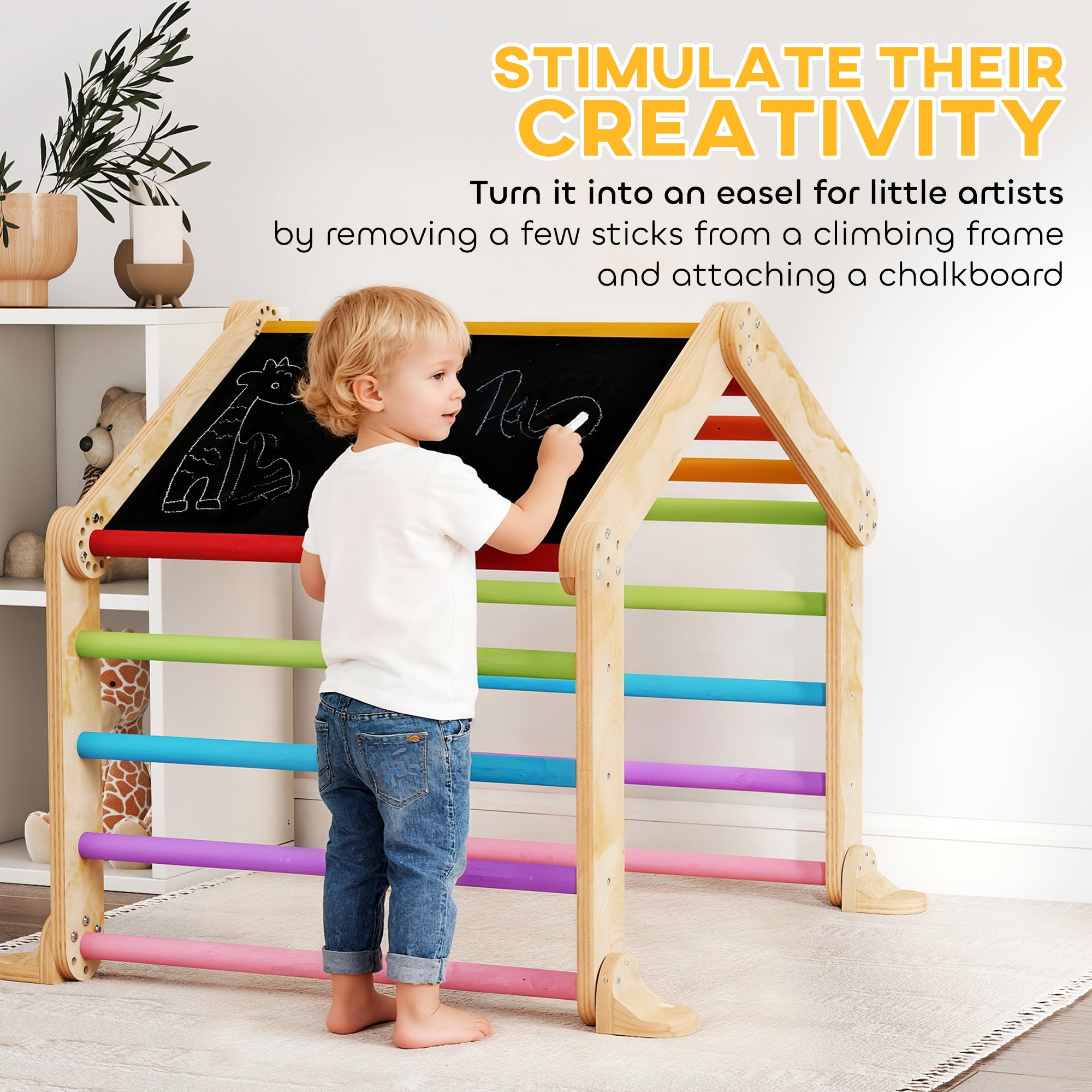 AIYAPLAY 9 in 1 Toddler Climbing Frame with Ramp, Slide, Arch, Ladder, Blackboard for 18-48 Months - anydaydirect