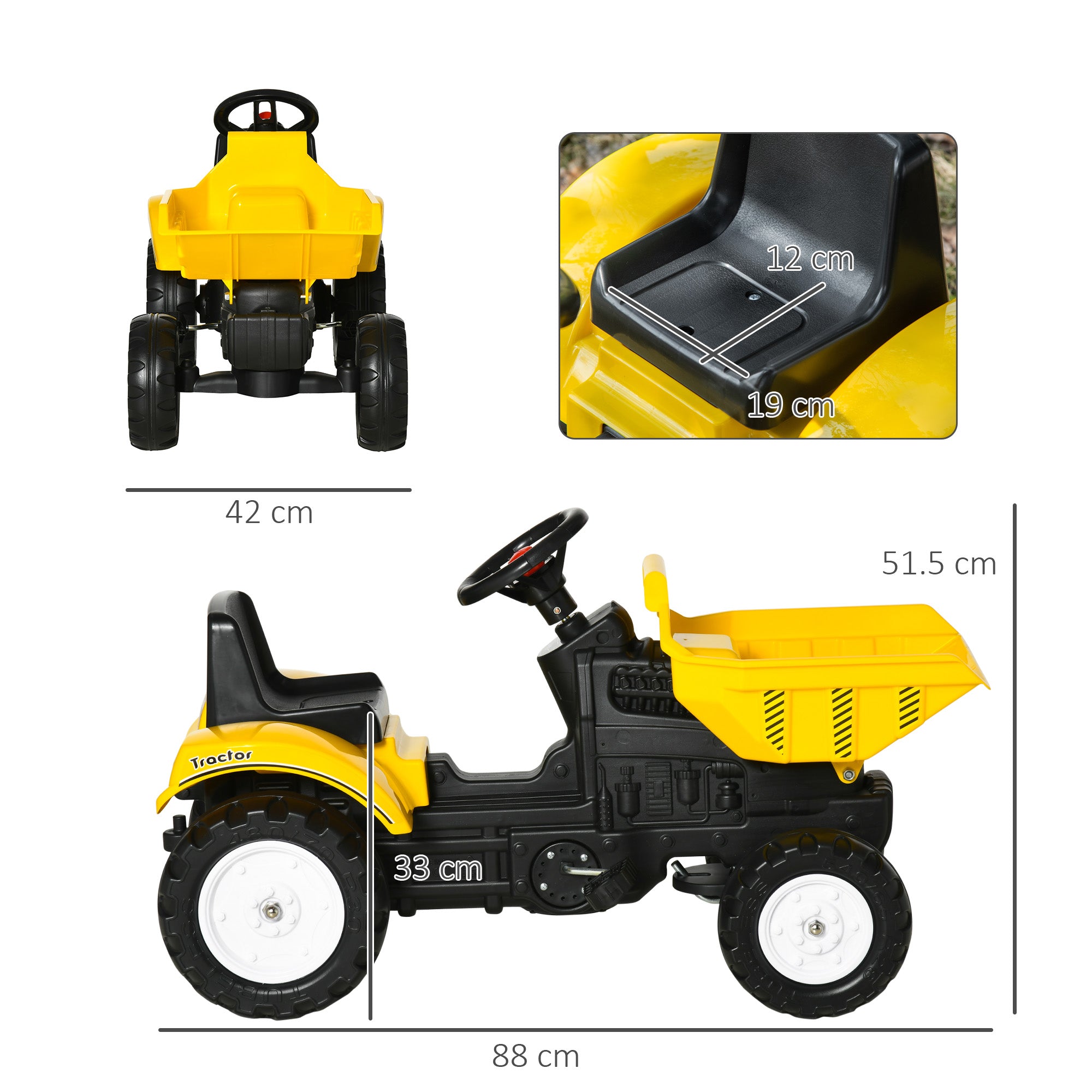 HOMCOM Kids Ride on Tractor No Power Pedal Go Kart with Manual Control Bucket for 3-6 Years Old - anydaydirect