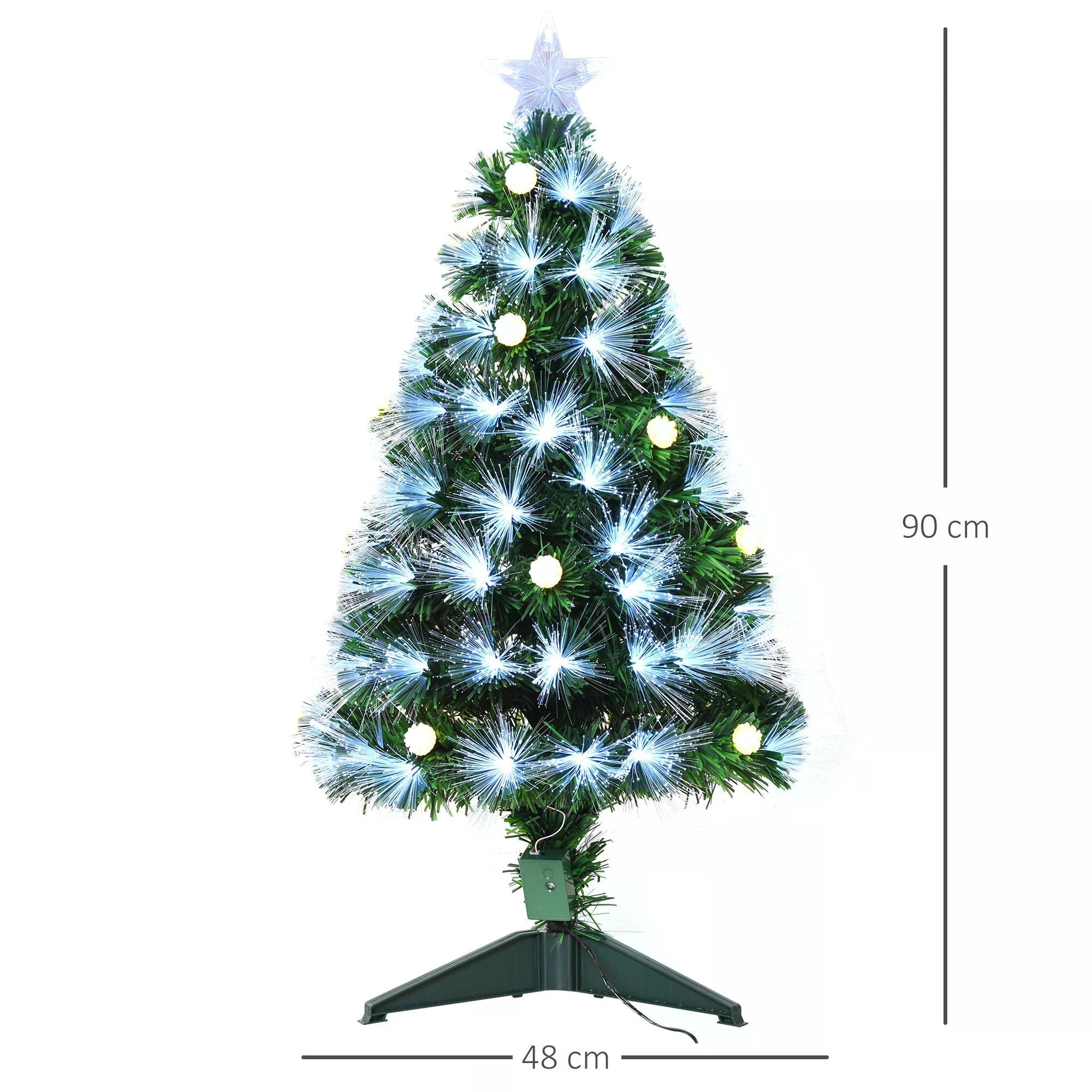 HOMCOM 3ft White Pre Lit Christmas Tree w/ 90 LEDs Star Topper Tri-Base Full Bodied Seasonal Decoration Pre-Lit Home - anydaydirect