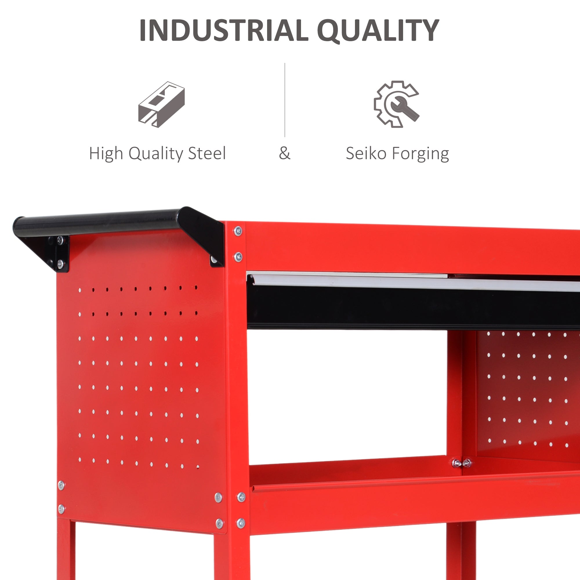 DURHAND 3-Tier Tool Trolley Cart Storage Shelf Roller Cabinet DIY Box Garage Workshop with Drawer Red - anydaydirect